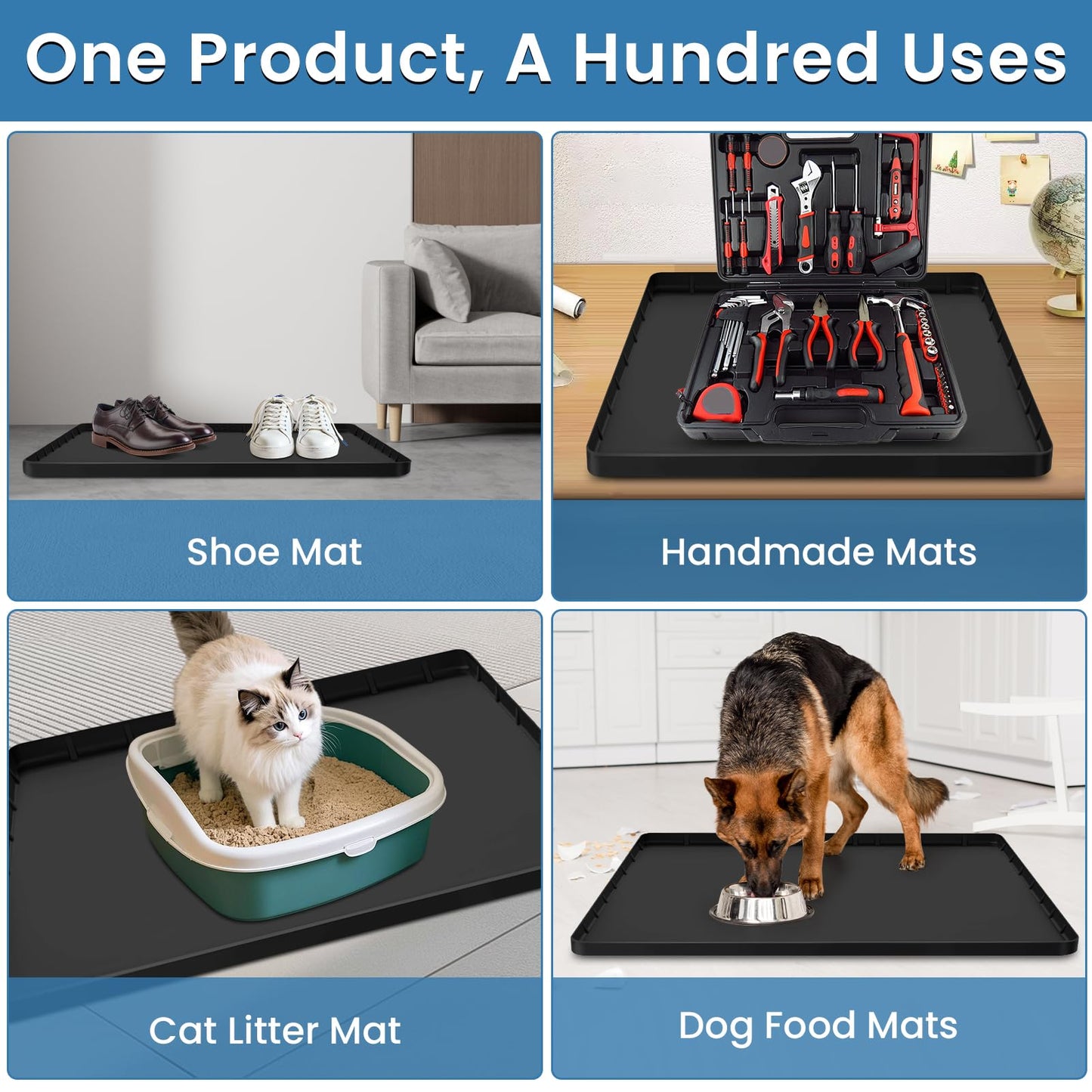 Large Thickened Washing Machine Mat 30" x 28" Silicone Under Washer and Dryer Drain Pan Drip Tray Floor Protector Non-Slip Flexible Soft Mat Waterproof Raised Edge 0.98'' Black