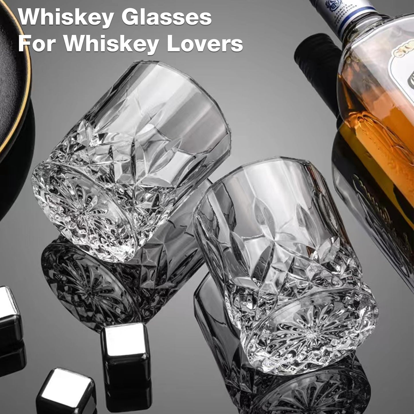 Gencywe Crystal Whiskey Glasses Set of 8(Buy 6, get 2 Free), 11 OZ Old Fashioned Whiskey Glasses, Bourbon Cocktail Rocks Glasses, Clear Bar Glasses for Drinking Scotch Vodka Tequila Rum Gift for Men
