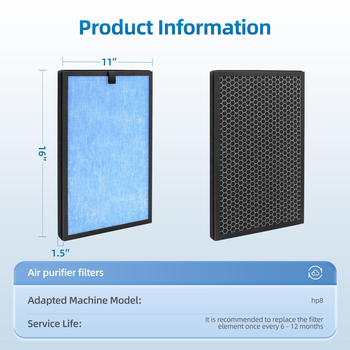 HP8 Replacement Filter Compatible With SimPure HP8 Air Purifier, Models: SP-HP8-RF,H13 True HEPA and Activated Carbon Filter 2 Pack