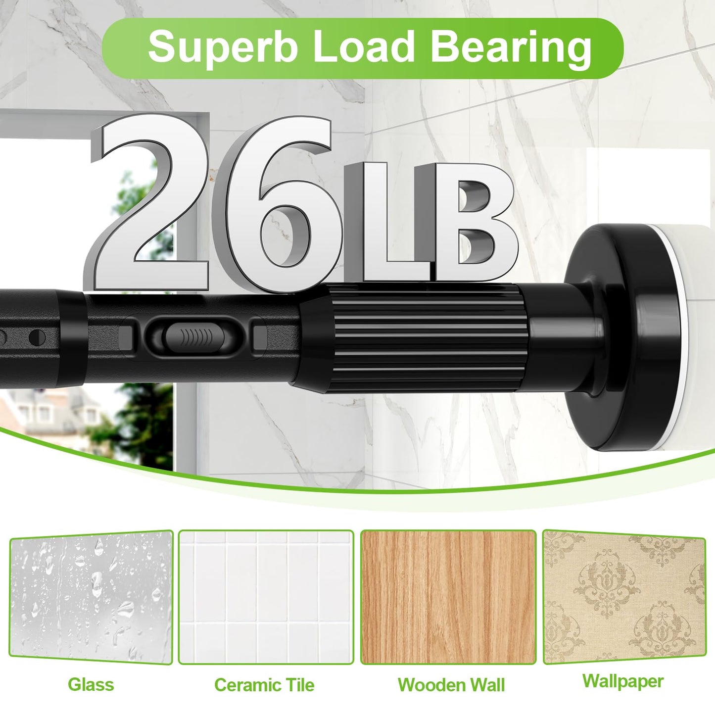 Extra Long Tension Rod 41-165inch Heavy Duty Tension Curtain Rods no Drilling Outdoor Curtain Rod for Patio,Windows,Shower,Doorway,Spring Rods Diameter 1.26inch Black