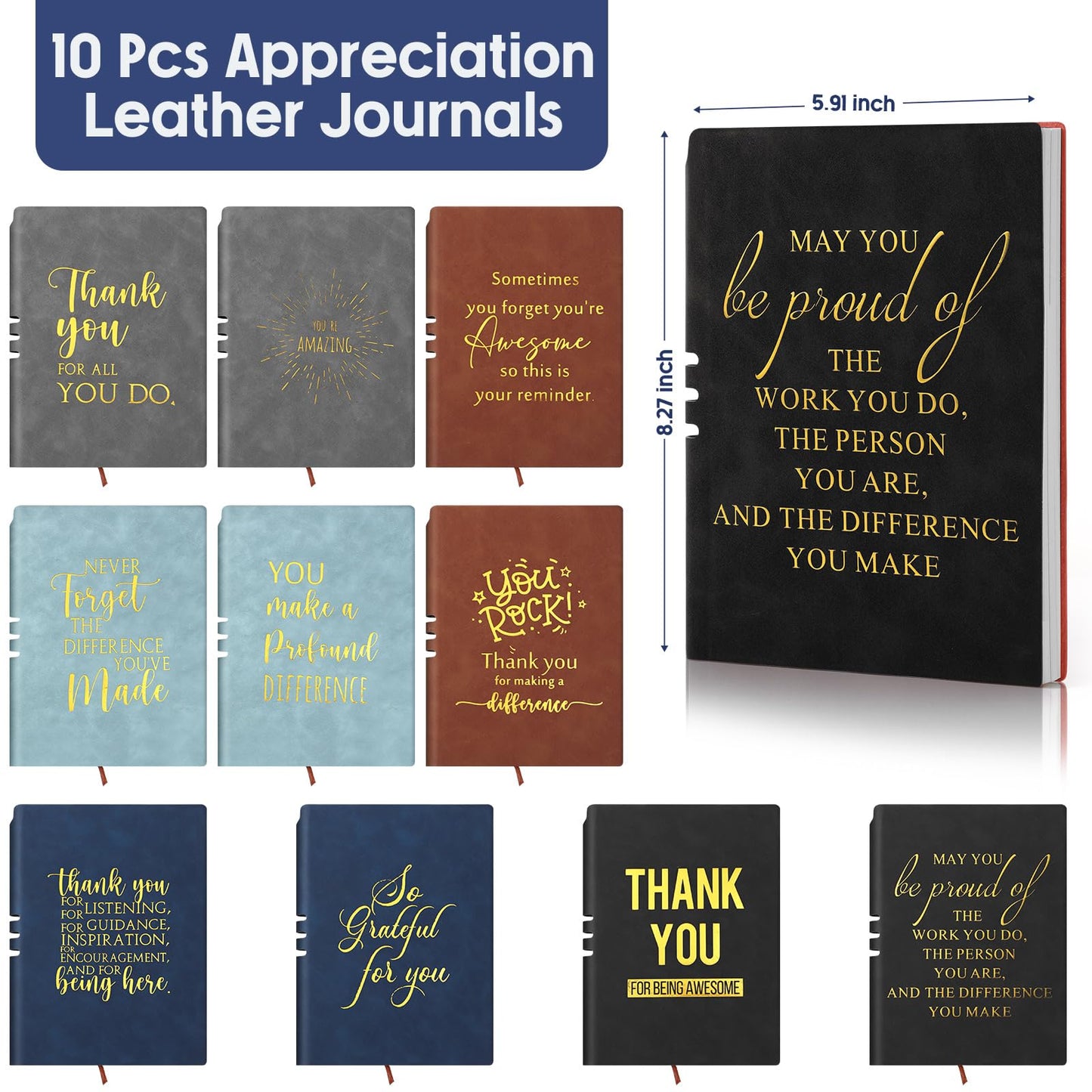 Fulmoon 10 Pcs Employee Appreciation Gifts Bulk Inspirational Thank You Notebook A5 Leather Notebooks Thank You Gifts for Teacher CNA Nurse Coworker Team Staff Secretaries Office(Stylish)
