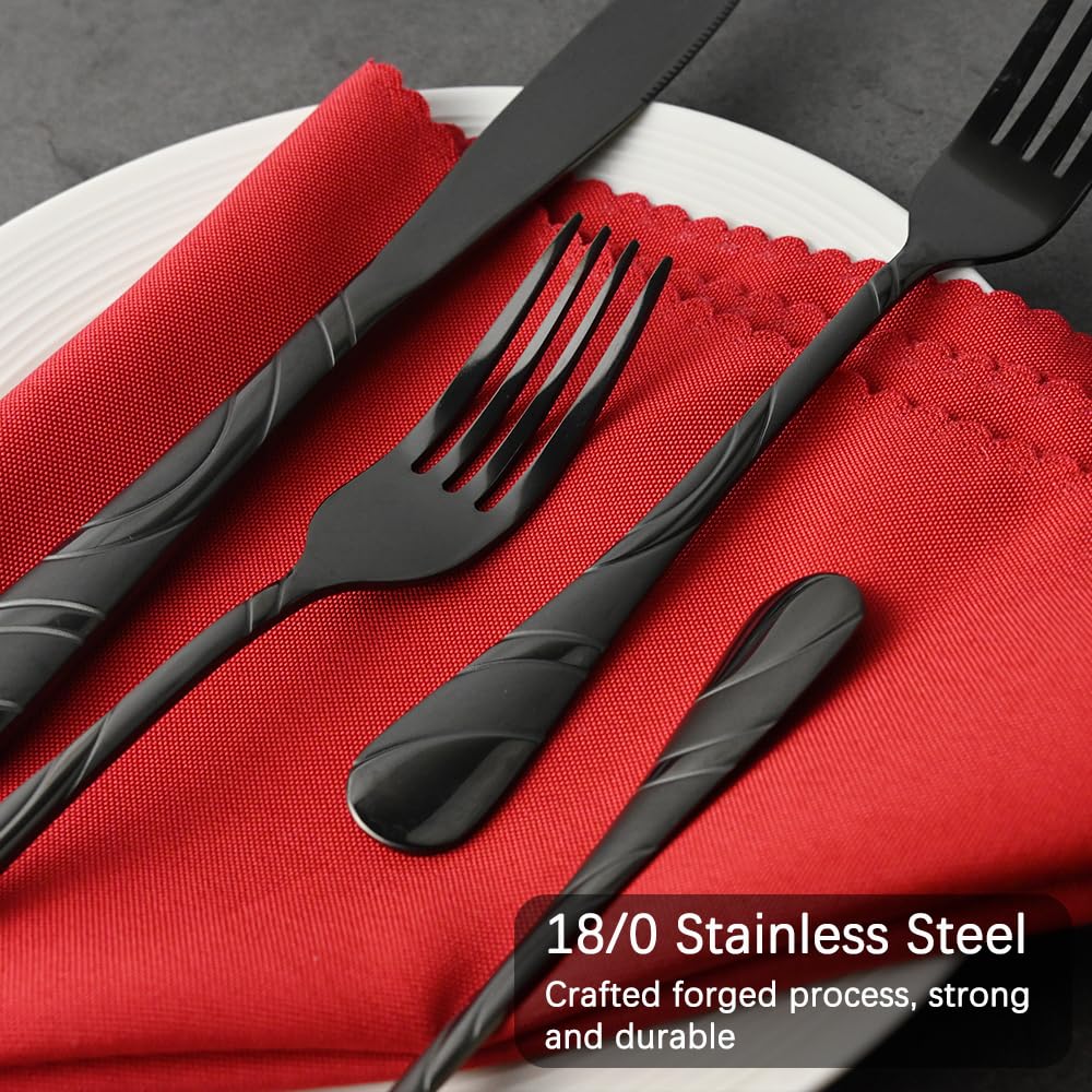 Black Silverware Set for 8, 18/0 Stainless Steel 40-Piece Frosted & Mirror Finish Flatware Set, Modern Cutlery Set for Wedding Restaurant Housewarming Party Event Serving For 8