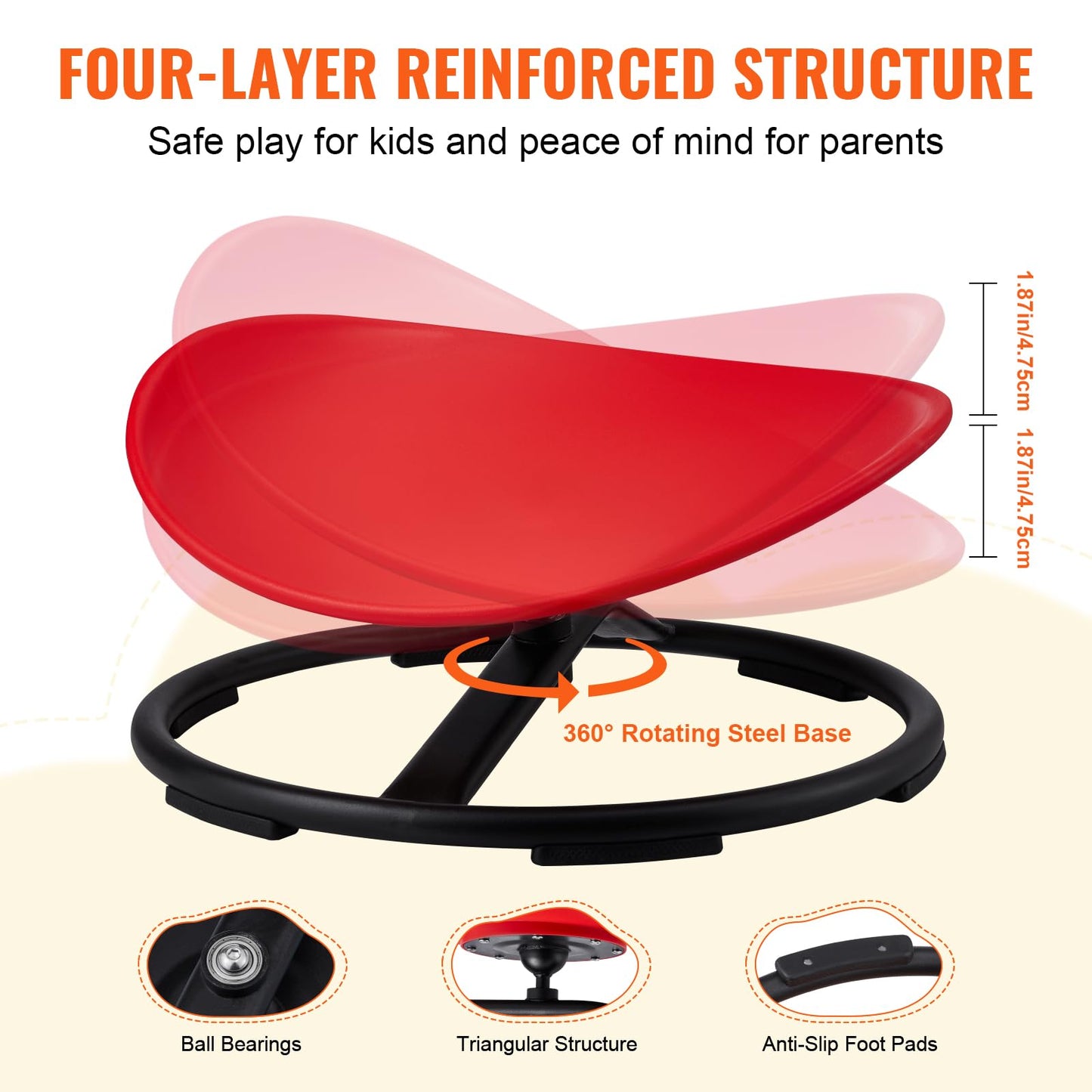 VEVOR Kids Swivel Chair, 220 LBS Capacity, Sensory Spinning Chair, Autistic Kids Sensory Toy Chair with Non-Slip Metal Base, Toddler Sit and Spin for Coordination Balance Focus Training Red