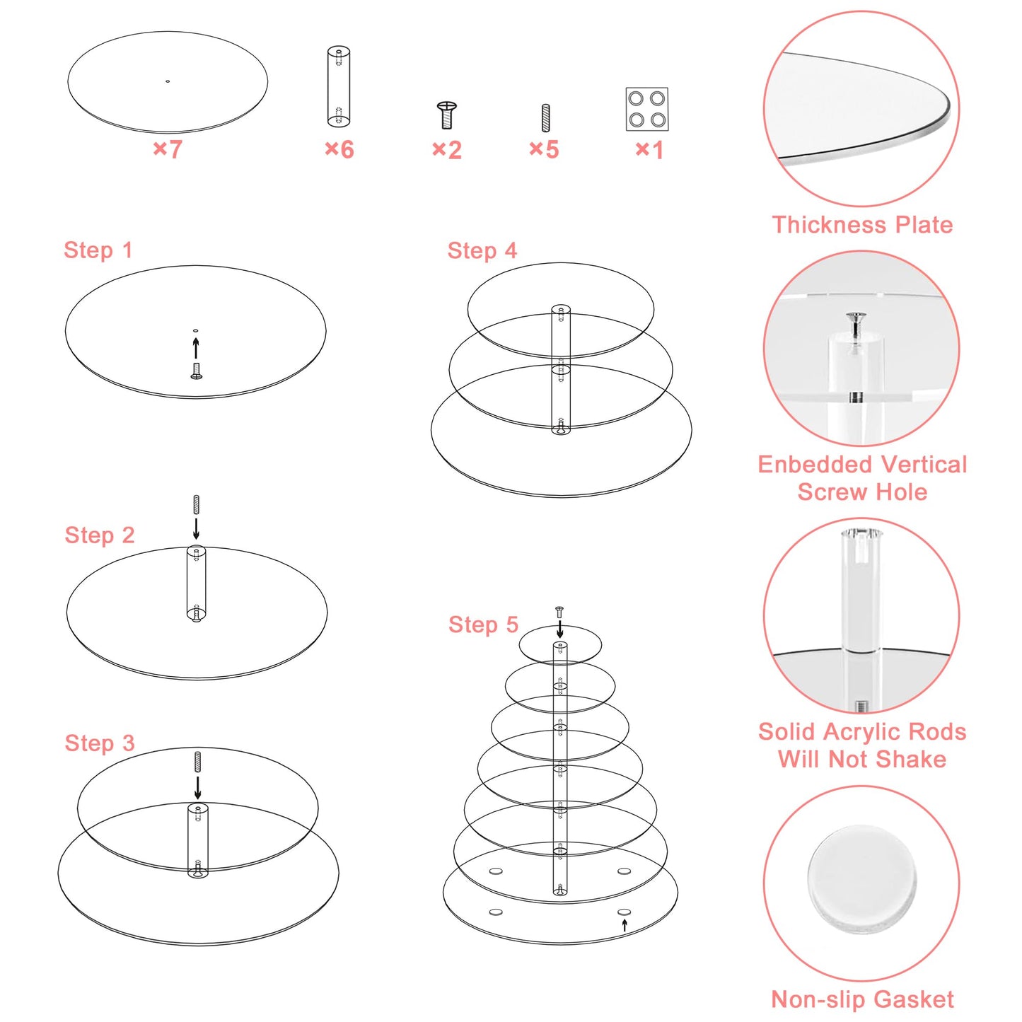 Cupcake Stand, 7 Tier Round Cupcake and Cake Dessert Tower Holder for 70 Cupcakes, Clear Acrylic Cupcake Riser, Large Pastry Cupcake Display for Party Wedding Birthday