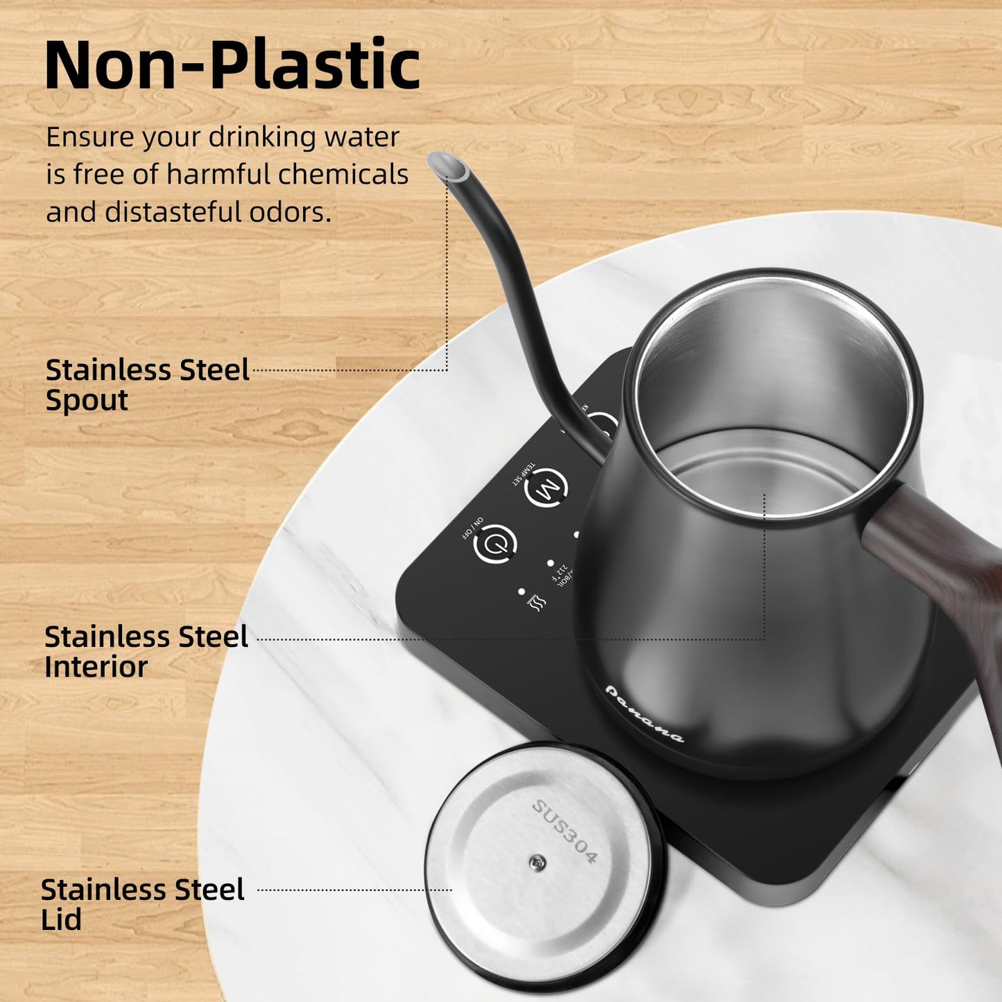 Panana Electrick Kettle, Gooseneck Electric Kettle Temperature Control with LCD Display, Pour Over Coffee Tea Kettle, Fast Heating, Overheat Protection, Memory Function,0.8L