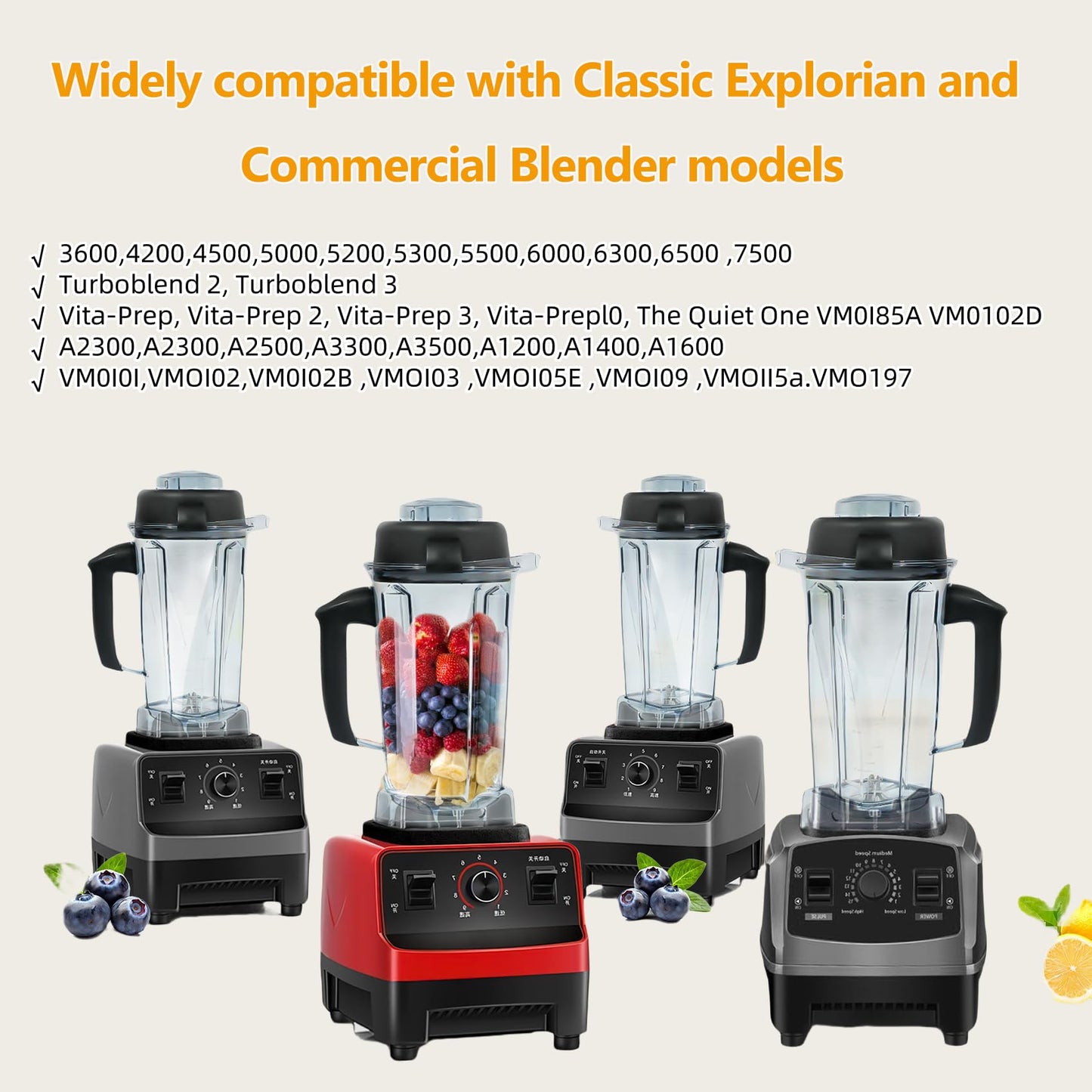 Deuovht Blender Pitcher 64oz,Replacement Pitcher for 5200 5300 6300 7500 VM0197 VM0101 VM0100 VM0103 E310 Classic Explorian Commercial Professional Series Blender Container,5 Years Warranty