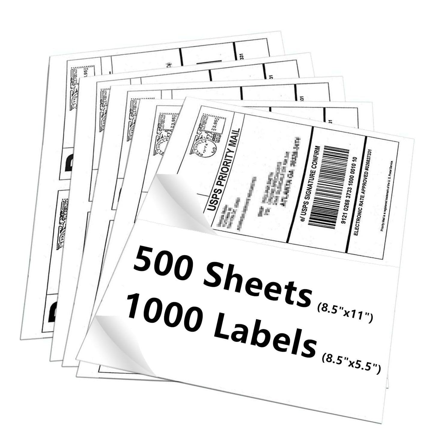 9527 Product 8.5" x 5.5" Half Sheet Self Adhesive Shipping Labels for Laser & Inkjet Printers, Easy to Peel Label, 500 Sheet 8.5 x 11 Address Labels, 2 Labels per Sheet (1000 Labels)