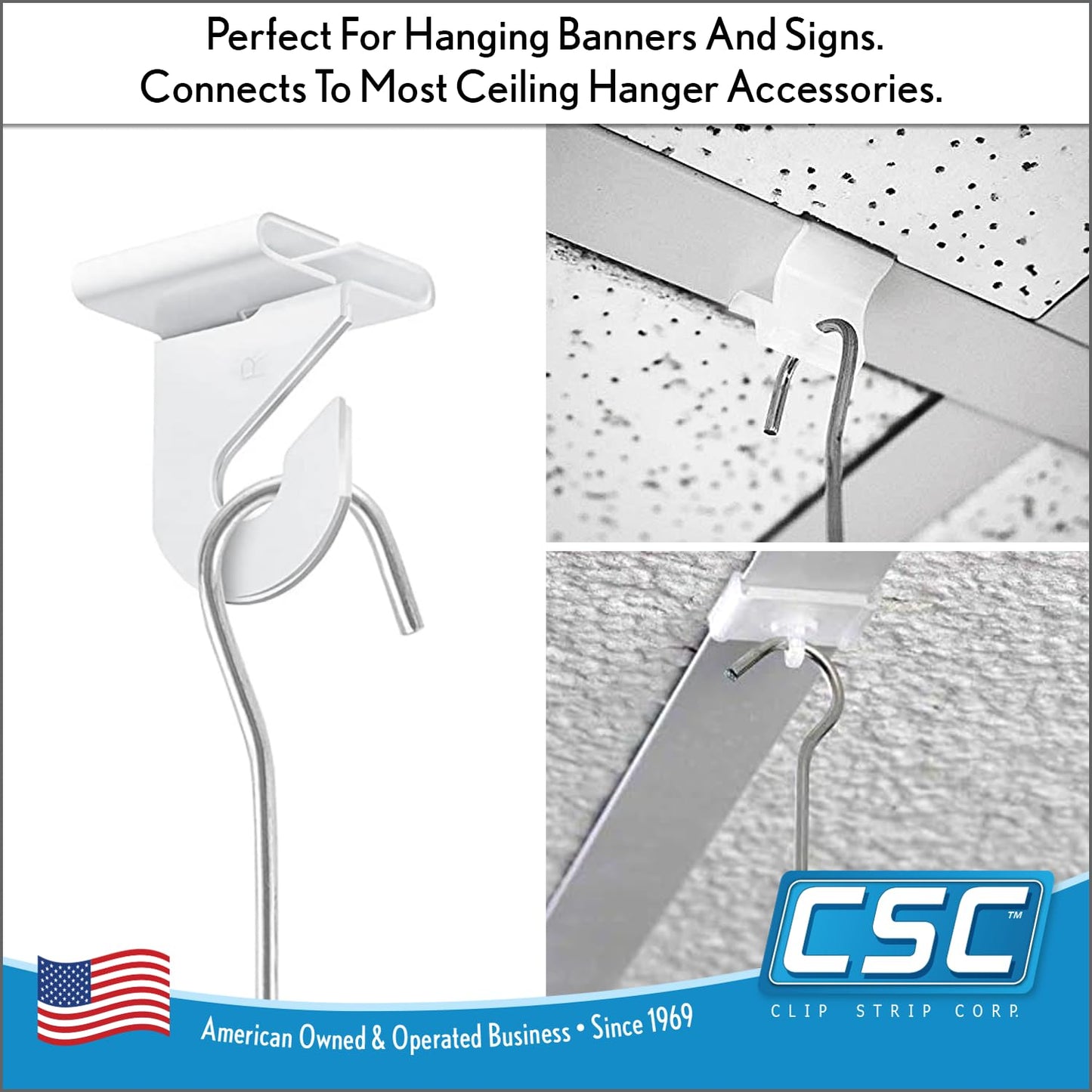 Clip Strip 50 Pack Ceiling and Window Double C Display Hook Sign Holders Brand, 12", Steel, 3/32" Diameter, Banner, Poster, and Sign Hanger
