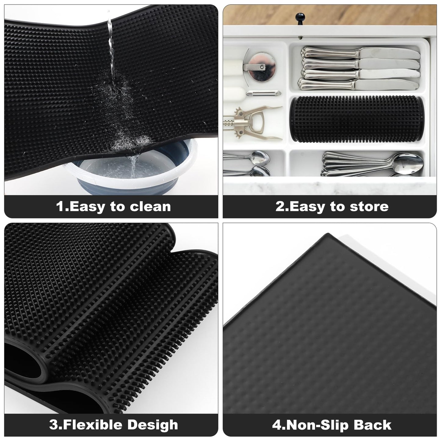 Extra Large (28 inch by 16 inch) Thick Rubber Service Bar Mat for Home Kitchen Counter Mat, Bartender Bar Mat, Dish Drying Mat, 2 Packs Black