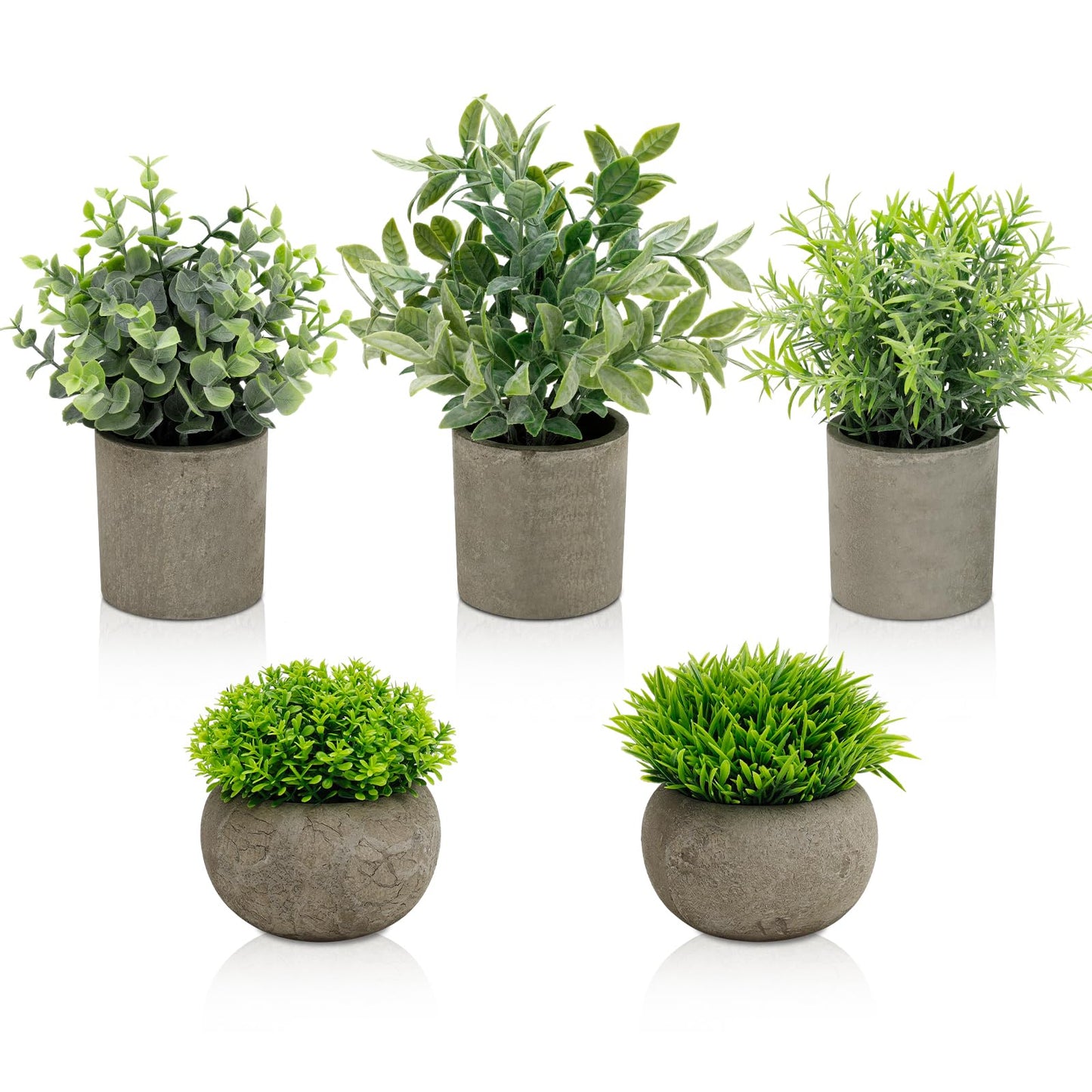 AUUGUU Artificial Potted Plants Faux Greenery in Cement Pots for Shelf, Bookshelf, Office or Home Decor, Small Decorative Fake Plants for Modern Indoor Display