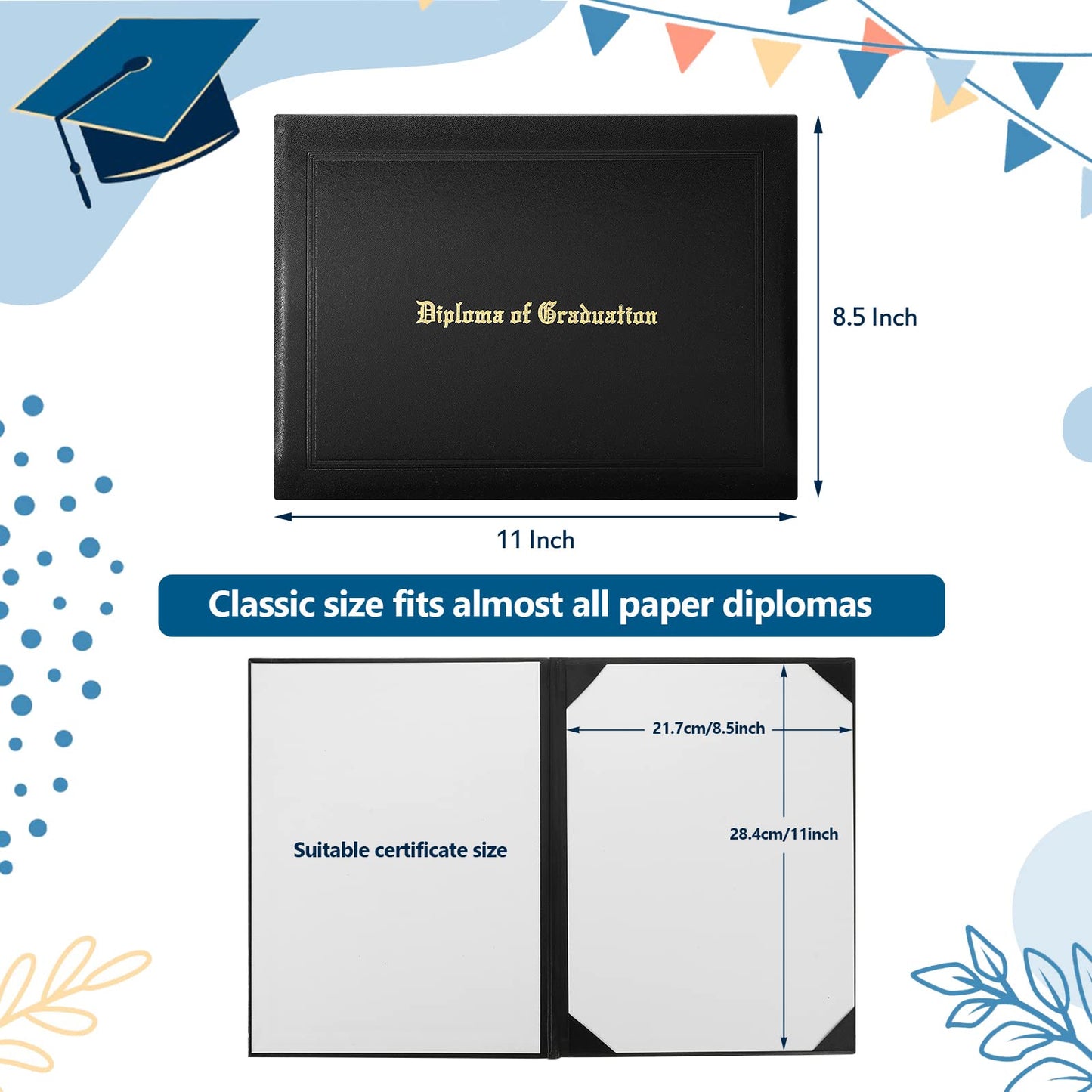 12 Pack Graduation Diploma Holder 8.5 x 11 Inch Black Padded Diploma Cover Embossed Certificate Holders Bulk for High School University Grad
