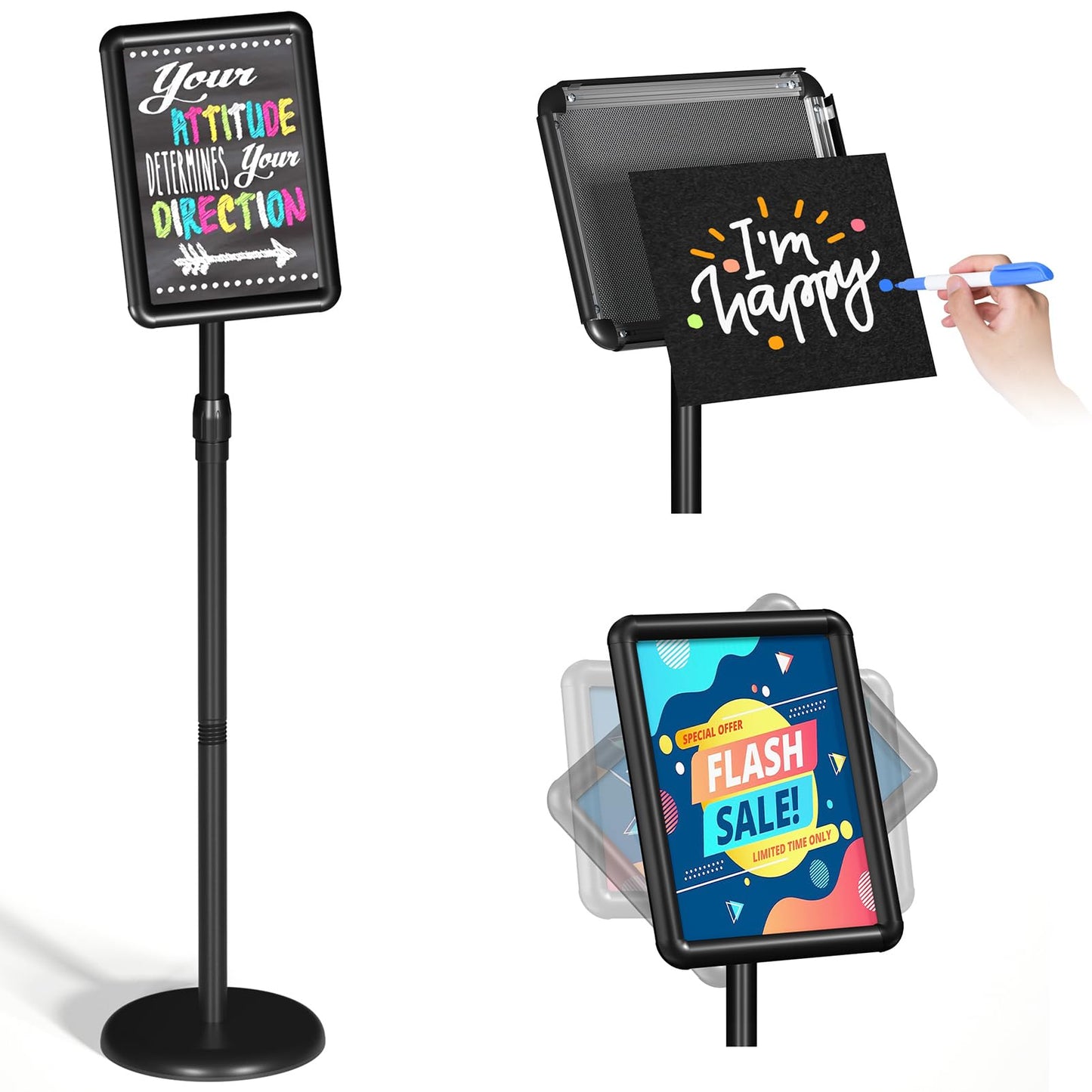 Netuaoo Sign Stand Sign Holder Stand Sign Stands for Display 8.5 x 11 Inches Pedestal Sign Holder 360° Rotation Adjustable Signage Stand for Business Exhibition, Restaurant, Supermarket (Black)
