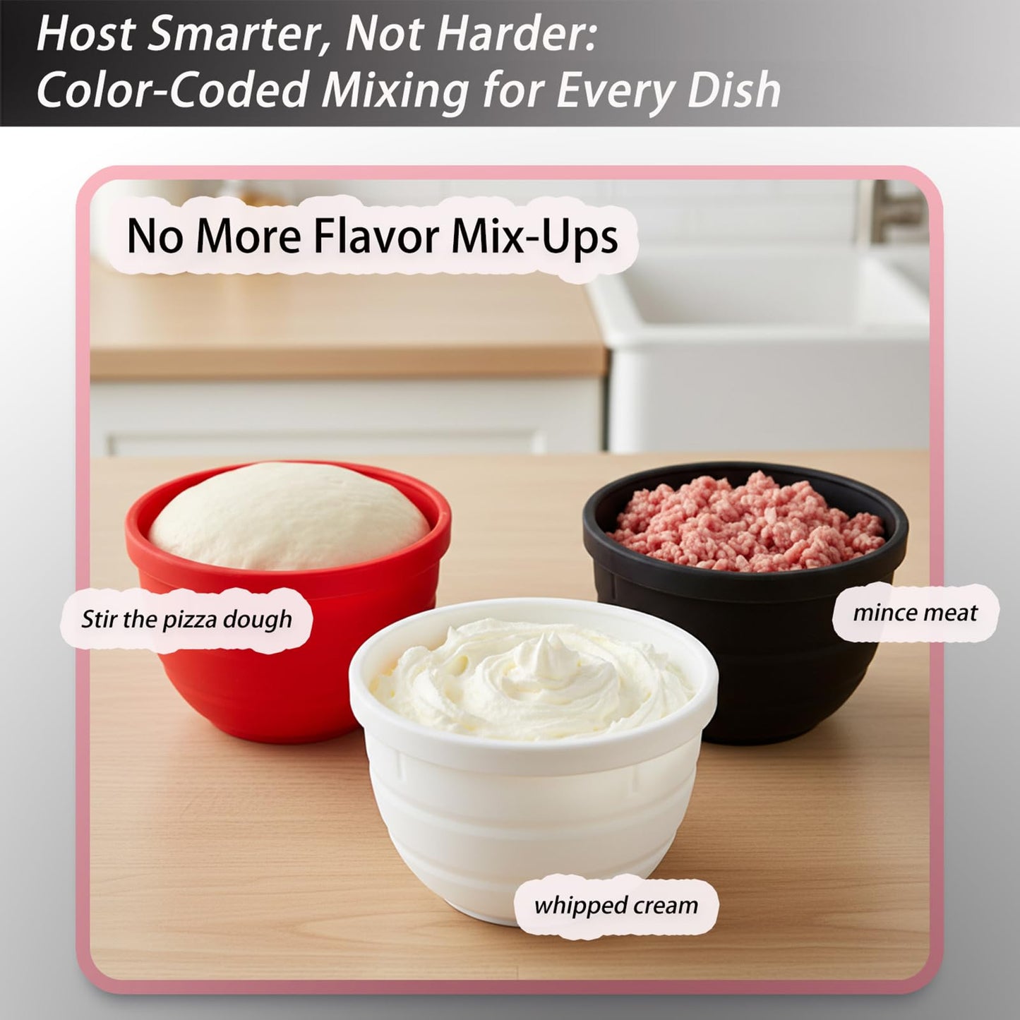 Silicone Bowl Liners for KitchenAid Tilt-Head 5 Qt Stand Mixers, 3 Silicone Liners & Lids/Extra-Thick/No Plastic Smell/Dishwasher Safe/Food Grade/Kitchen Aid Accessories and Attachments for Baking
