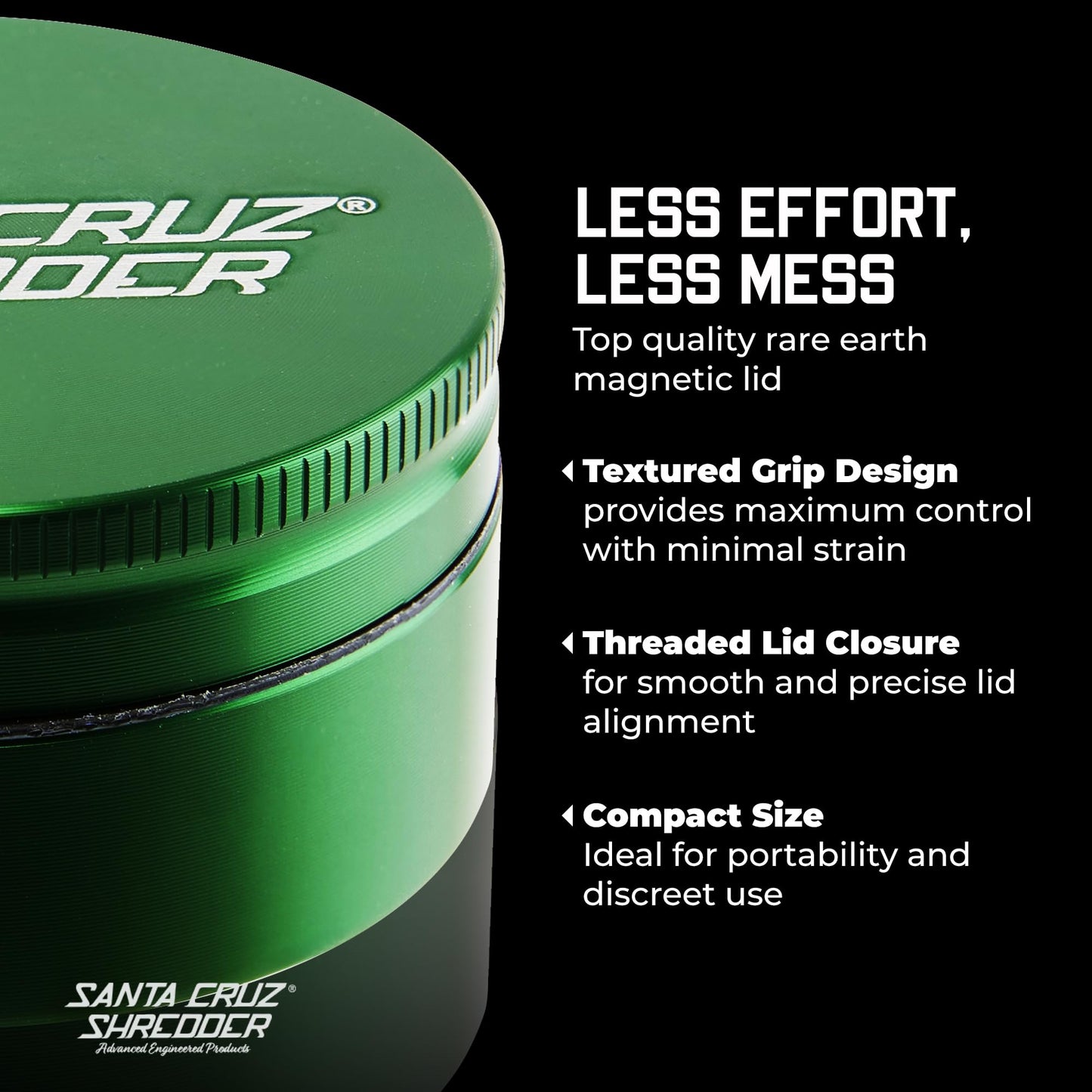 Santa Cruz Shredder Metal Herb Grinder Knurled Top for Stronger Grip 2-Piece 2.2" (Green)