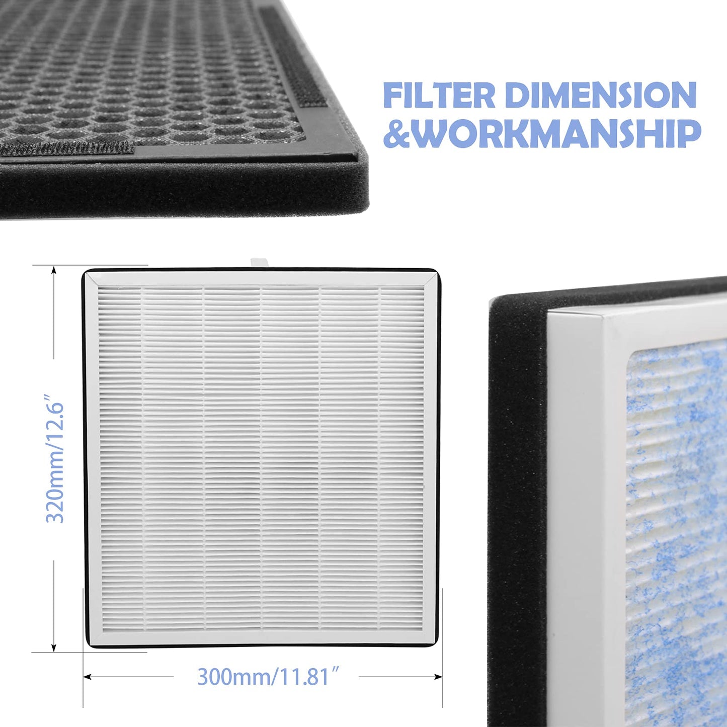Ulrempart Replacement Air Filter Compatible with RENPHO Model RP-AP001, RP-AP002, RP-AP001S, 10-Pack Extra Charcoal Filters, 2X Activated Carbon Filters and 2X H13 Filters