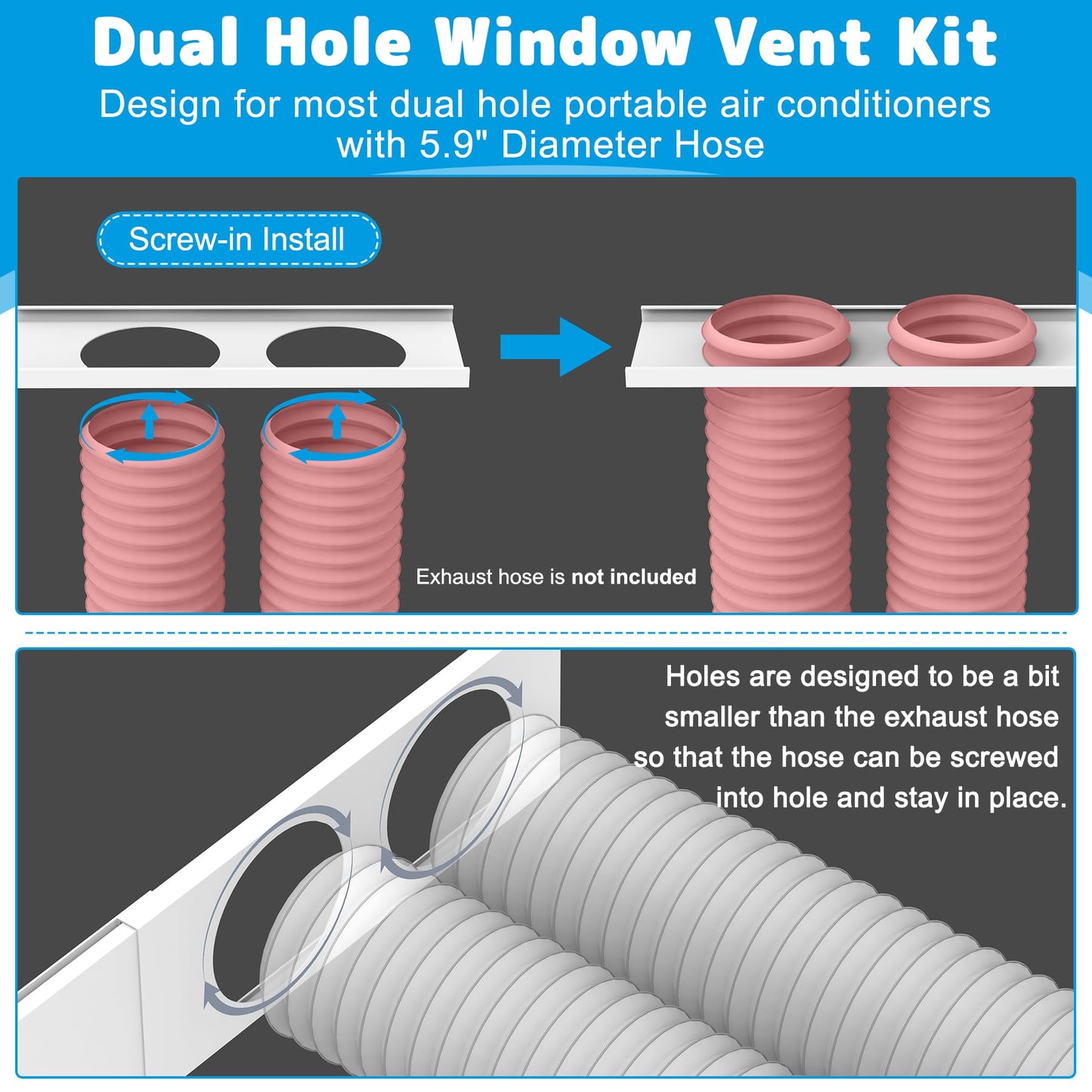 Air Jade Dual Hose Portable Air Conditioner Window Seal Kit, 3 Pcs AC Window Vent Kit for Dual Hose Portable Air Conditioner with 5.9" Diameter Vent Pipe