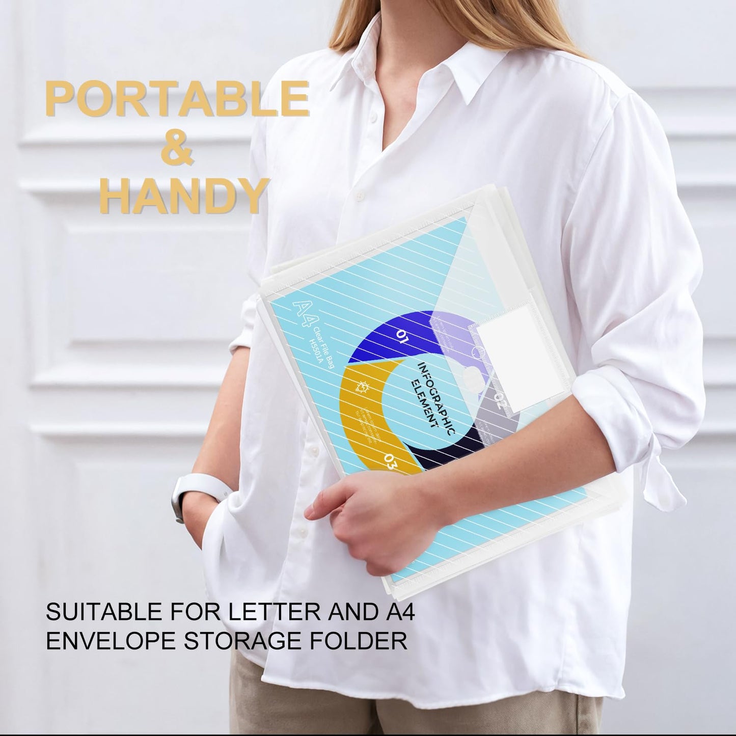 WORPSON 100 Pack, Clear Plastic Envelopes File Folders, HeavyDuty Document Holder with Label Pockets for Letter and A4 Size, Document Folder for School Home Work Office Organizer (100)