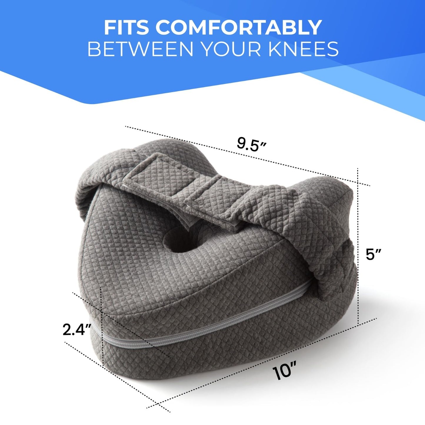 Memory Foam Knee Pillow for Side Sleepers Hip Pain with Adjustable Strap - Between Leg Pillow for Side Sleeping - Sciatica Pain Relief Support for Back, Knees, Joints, and Spine Alignment Cushion