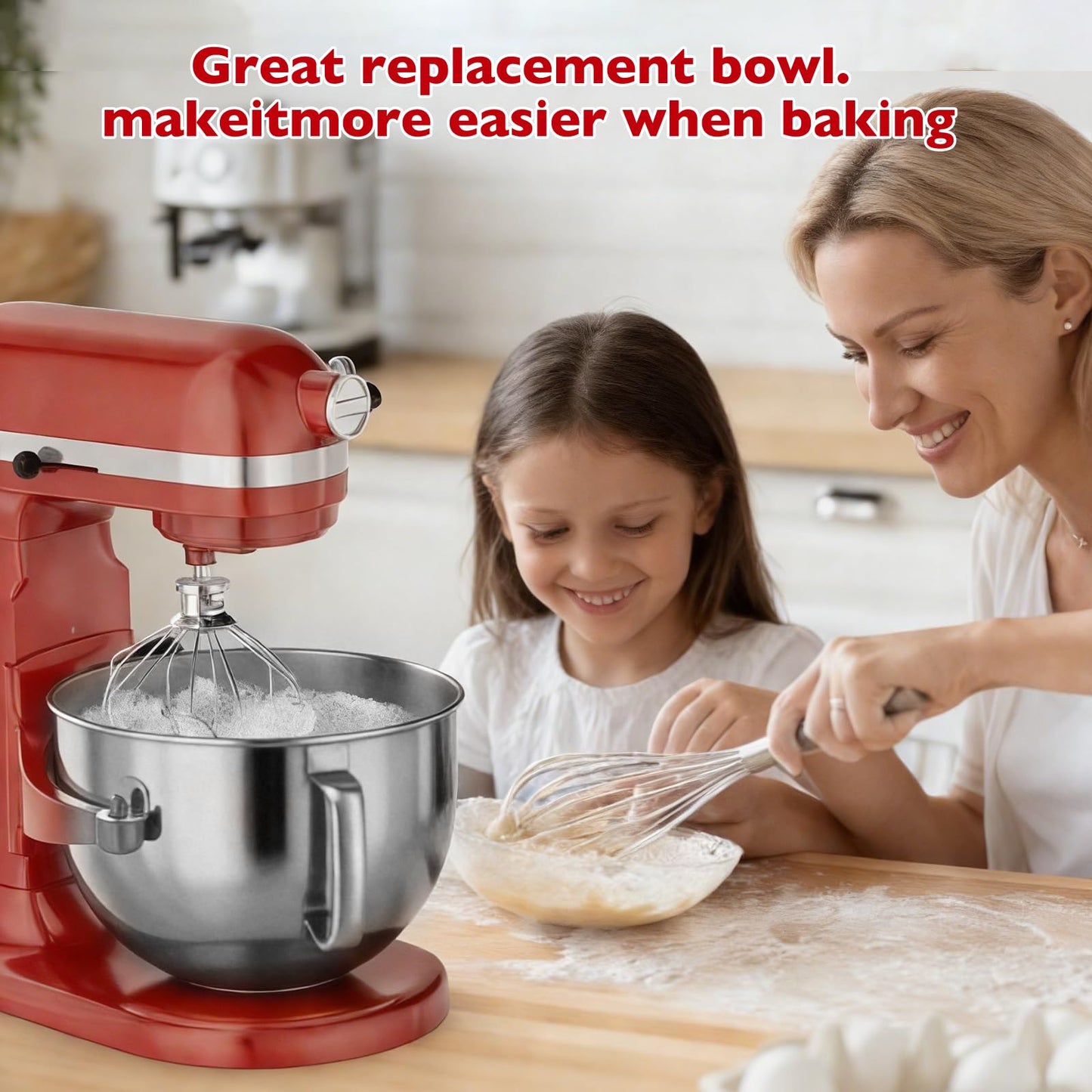 CHUDODO Stainless Steel Mixer Bowl, Compatible with KitchenAid Series 5.5-6 QT Lift Stand Mixer, Suitable for kV25, KP26, KB26,Dishwasher Safe, Heavy Duty, No Residue, Ergonomic Handle