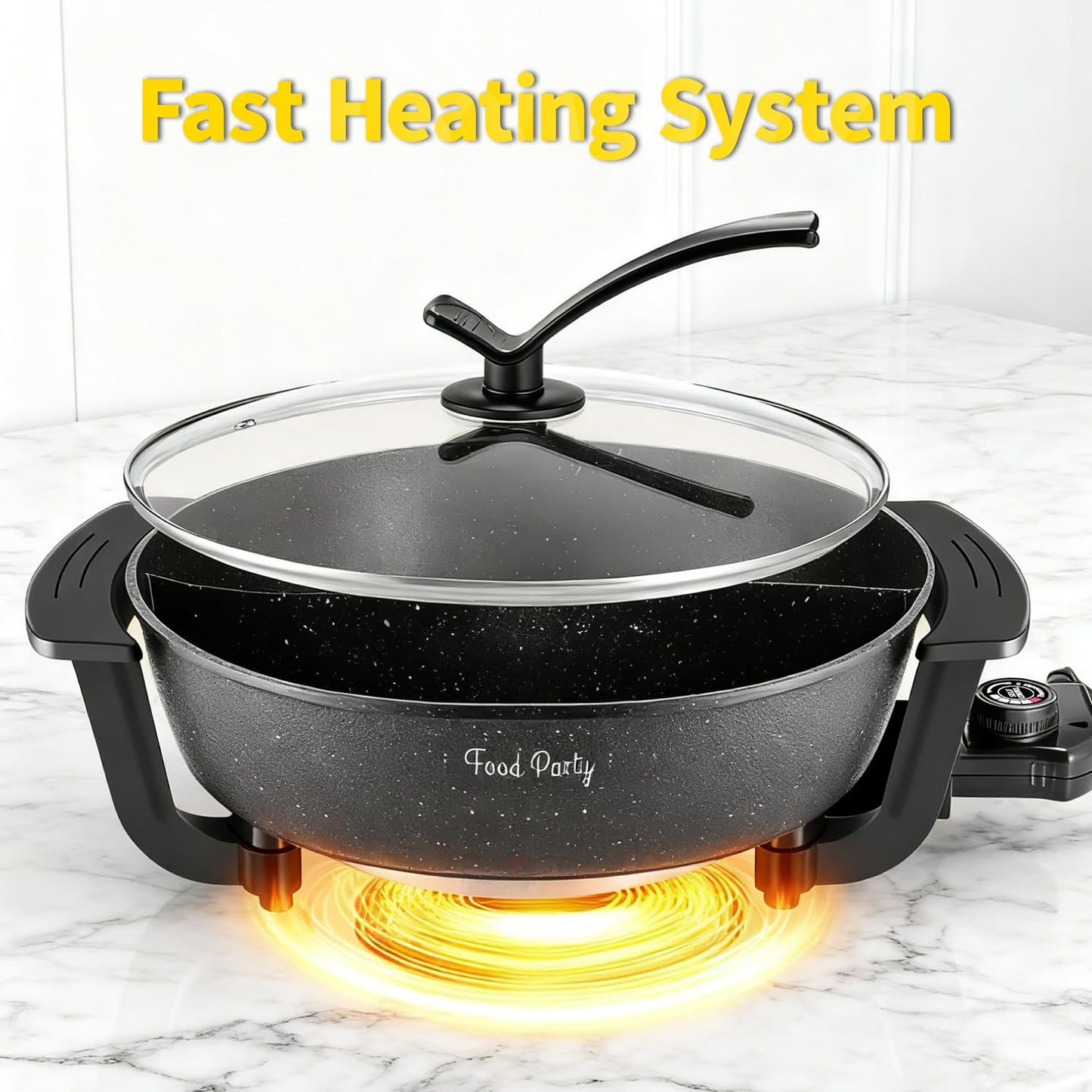 Food Party Electric Hot Pot 6L with Divider Hotpot Pot Electric Shabu Shabu Pot 110V 1200W PFOA FREE Non-Stick Chinese Hot Pot 5-Level Temperature Control