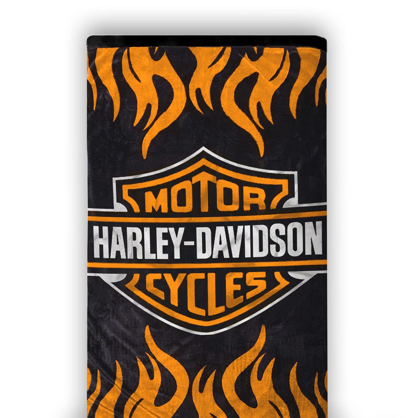 Super Soft Plush Classic Black Harley Davidson Blanket/Throw Full or Queen Size - Orange