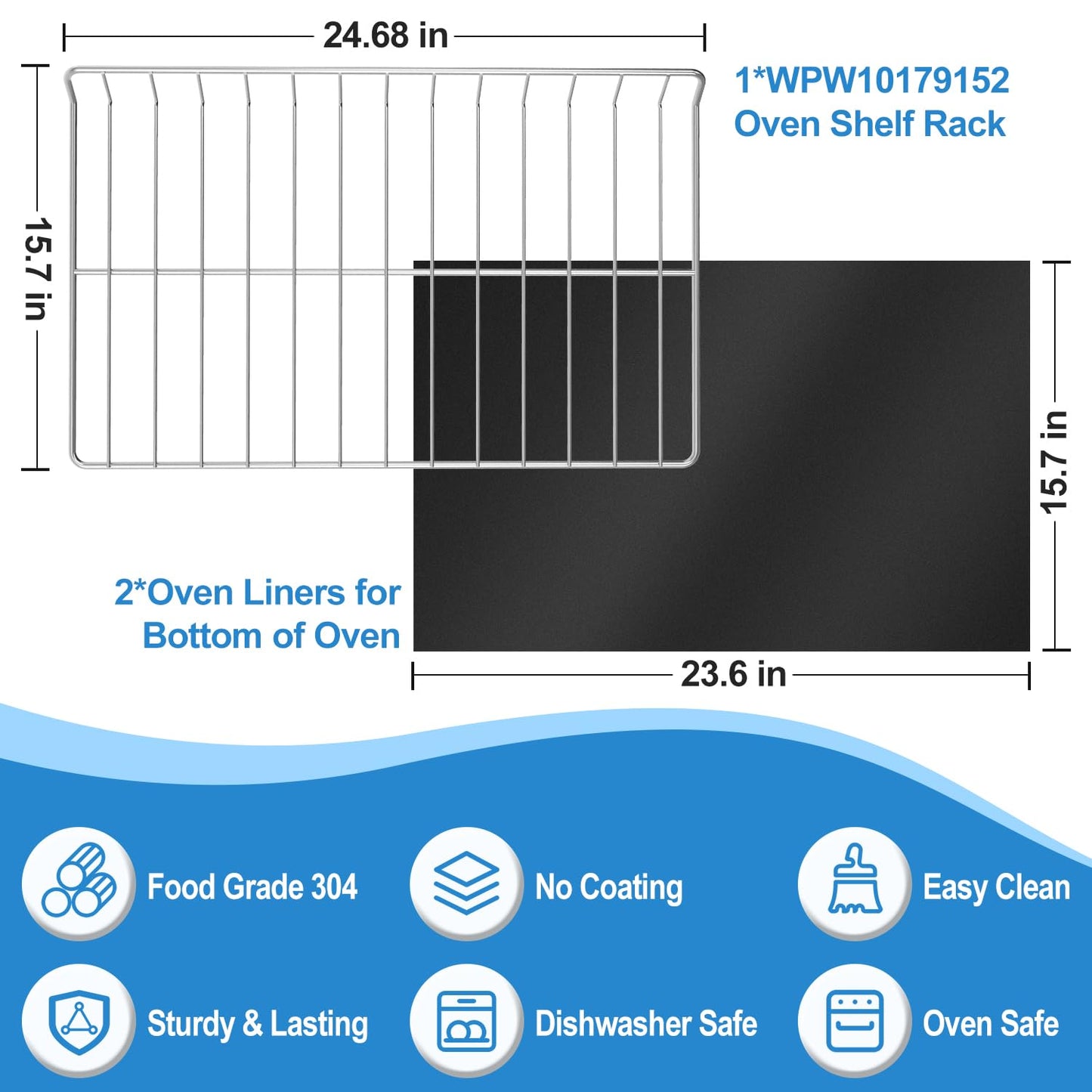 Upgraded WPW10179152 24.7x 15.7" Oven Rack Replacement Parts Perfect For Whirlpool Double Convection Stove/Oven Rack-Flat W10179152 Oven Shelf For KitchenAid Maytag Electric Gas Stove Racks