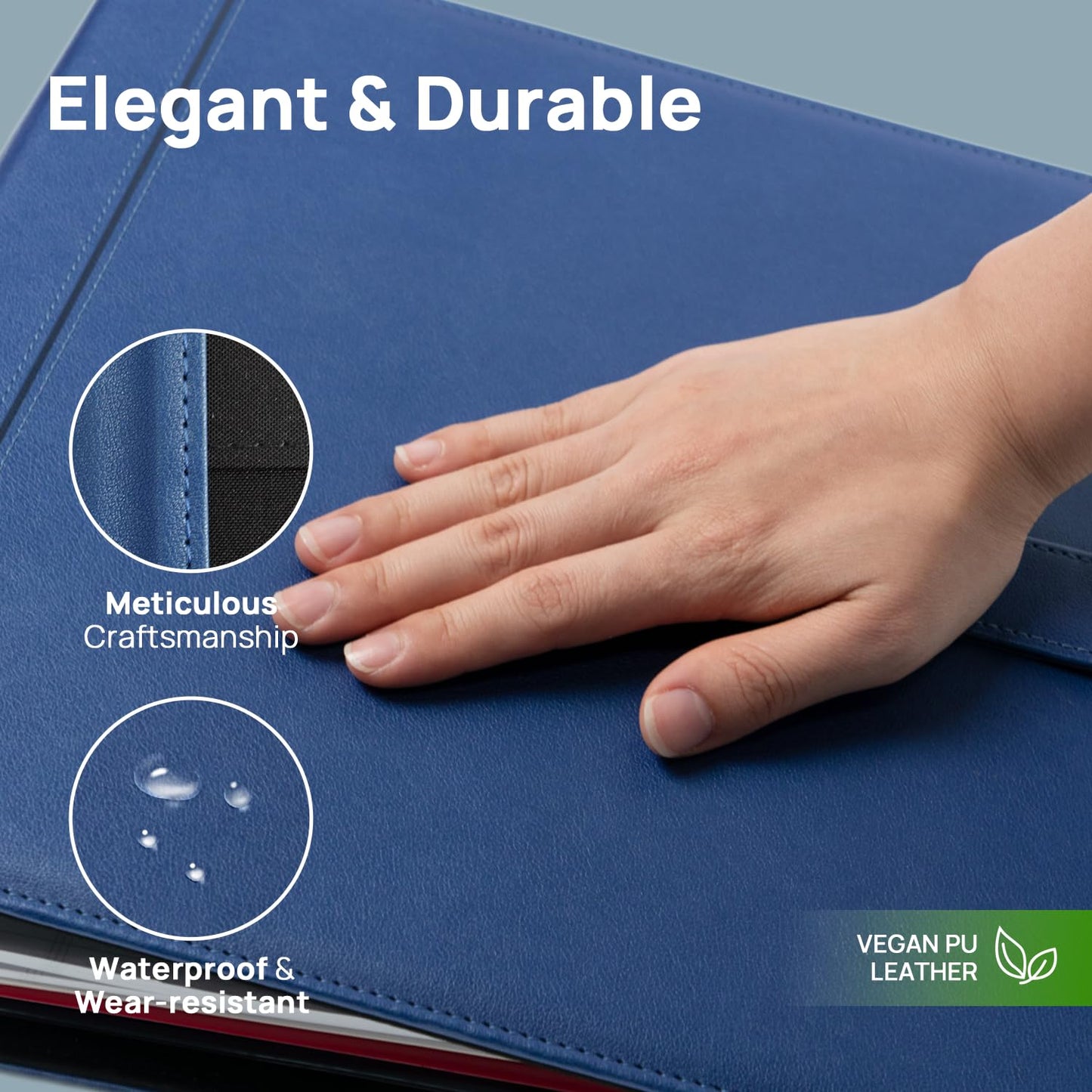 POPRUN Portfolio Binder, PU Leather 3 Ring Binder 1.5 Inch, Includes Card Slots, PP Dividers, Filler Paper & Tab Stickers, Professional Organizer for Office Meetings & Presentation, Blue
