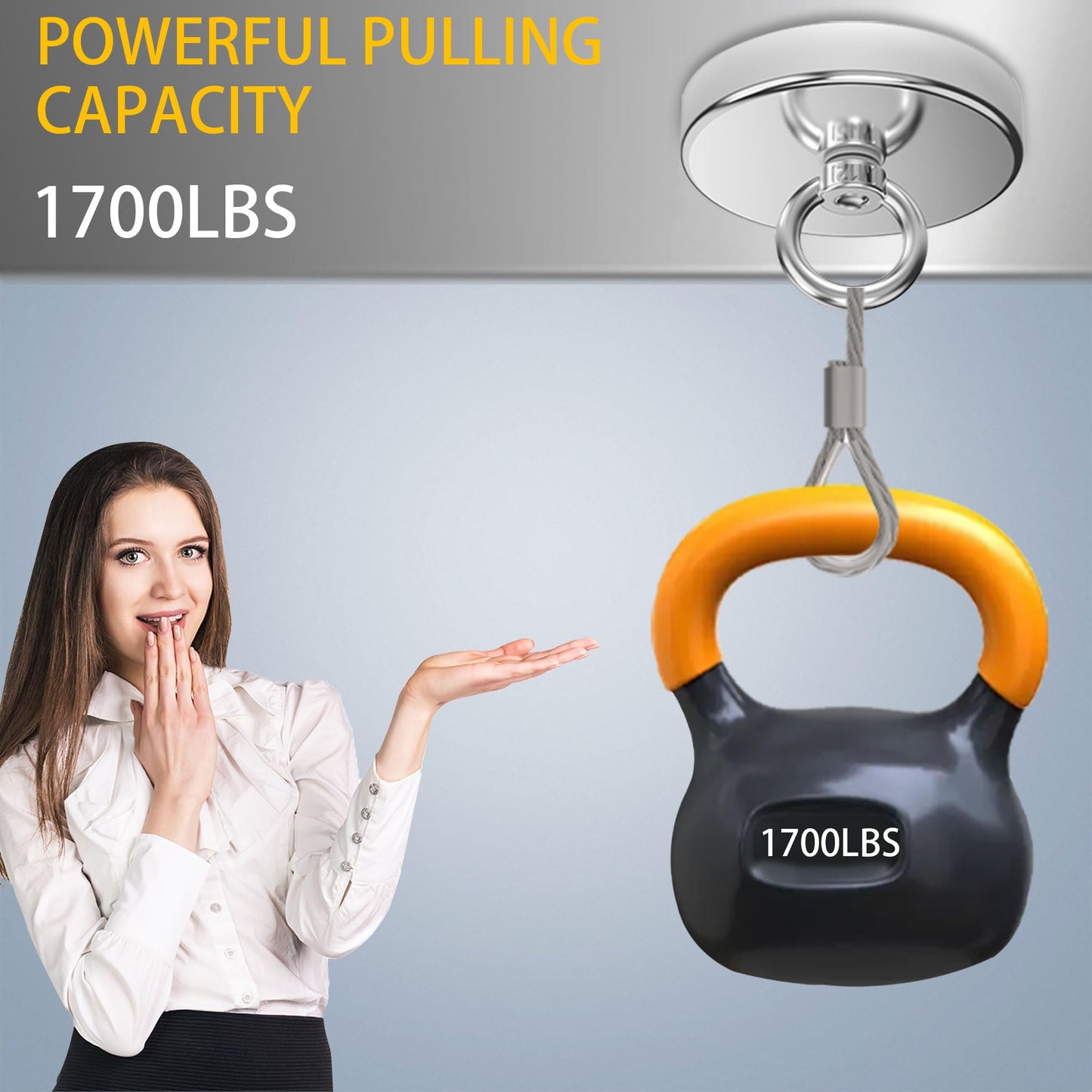 Magnetpro Fishing Magnet, Over 1700 Lbs Pulling Force Strong Neodymium Magnet Heavy Duty, Rare Earth Magnets with Eyebolt, Diameter 4.72 inches for Magnetic Fishing, Hunting, Retrieving in River