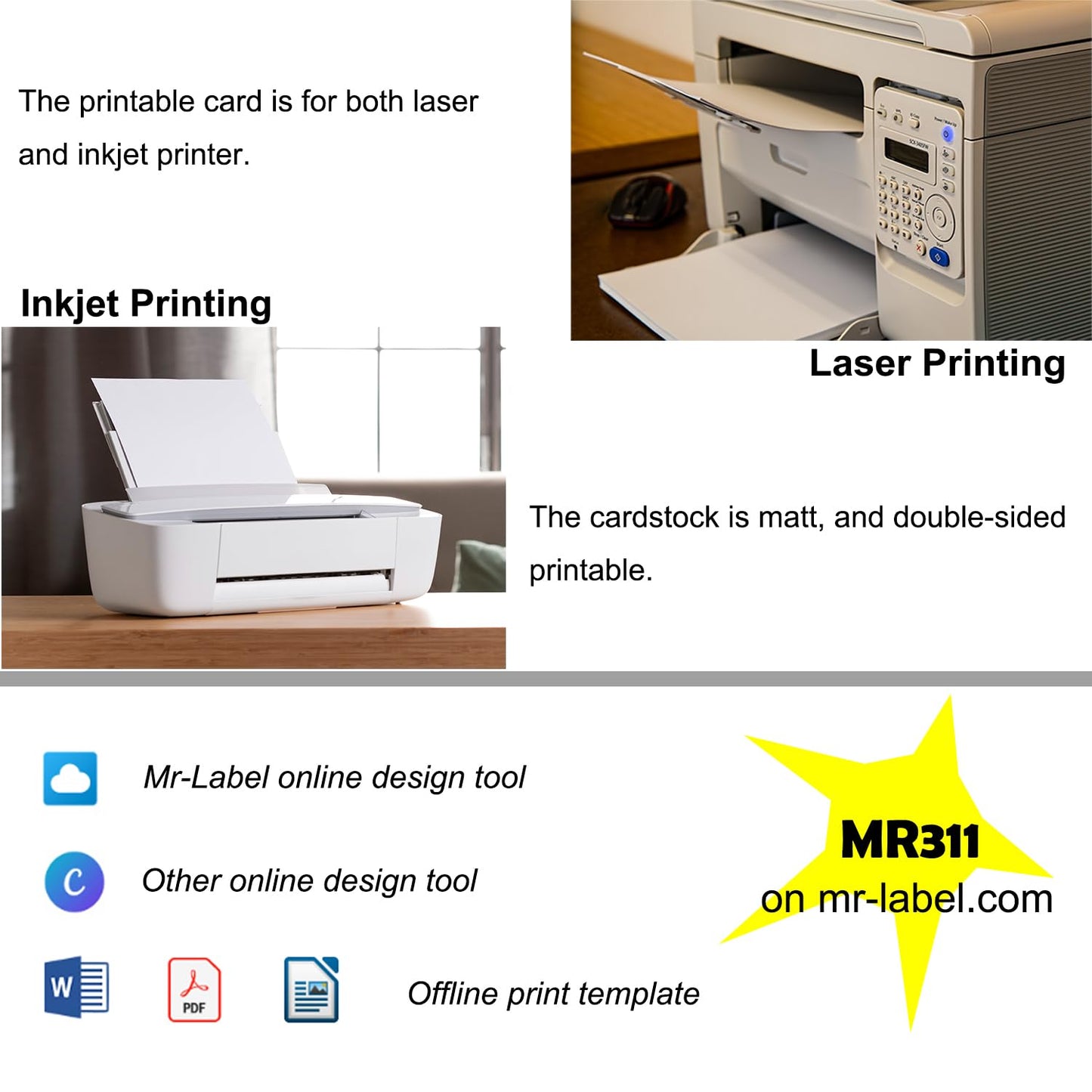 Mr-Label 400 Printable Blank Place Cards, 2"x3.5" Small Tent Cards, 230GSM Matt White Micro-perforated Cardstock for Table Cards