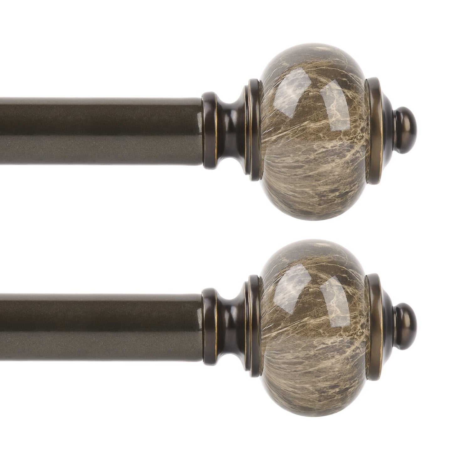 KAMANINA 2 Pack Curtain Rods 32 to 58 Inches (2.6-4.8ft), 1 Inch Single Curtain Rod for Windows, Decorative Drapery Rod with Marble End, Antique Bronze