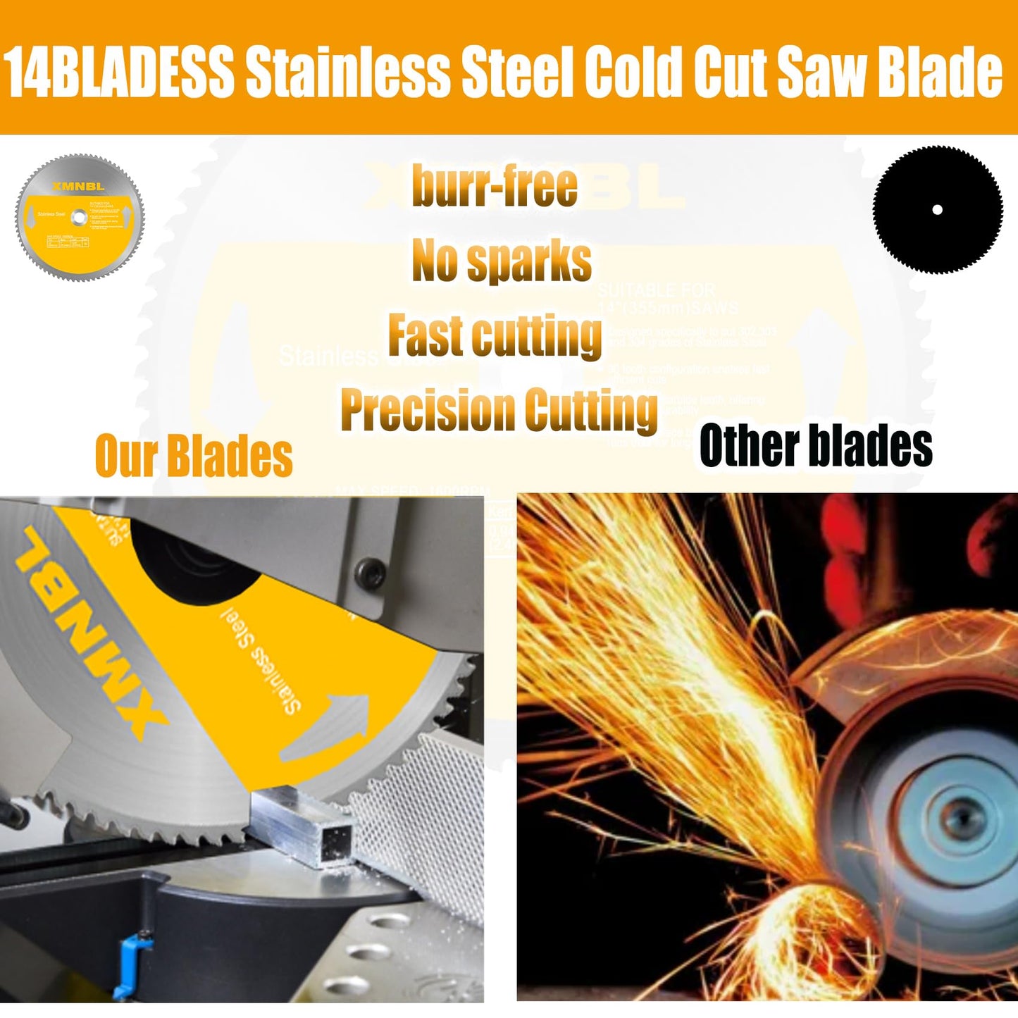 14 Inch Stainless Steel Cutting Saw Blade,Replacement for Evolution 14 Inch Metal Saw Blade,Compatible with Evolution S355CPS S355CPSL S380CPS Metal Cutting Saws,14 x 90 Teeth,1 Inch Center Shaft