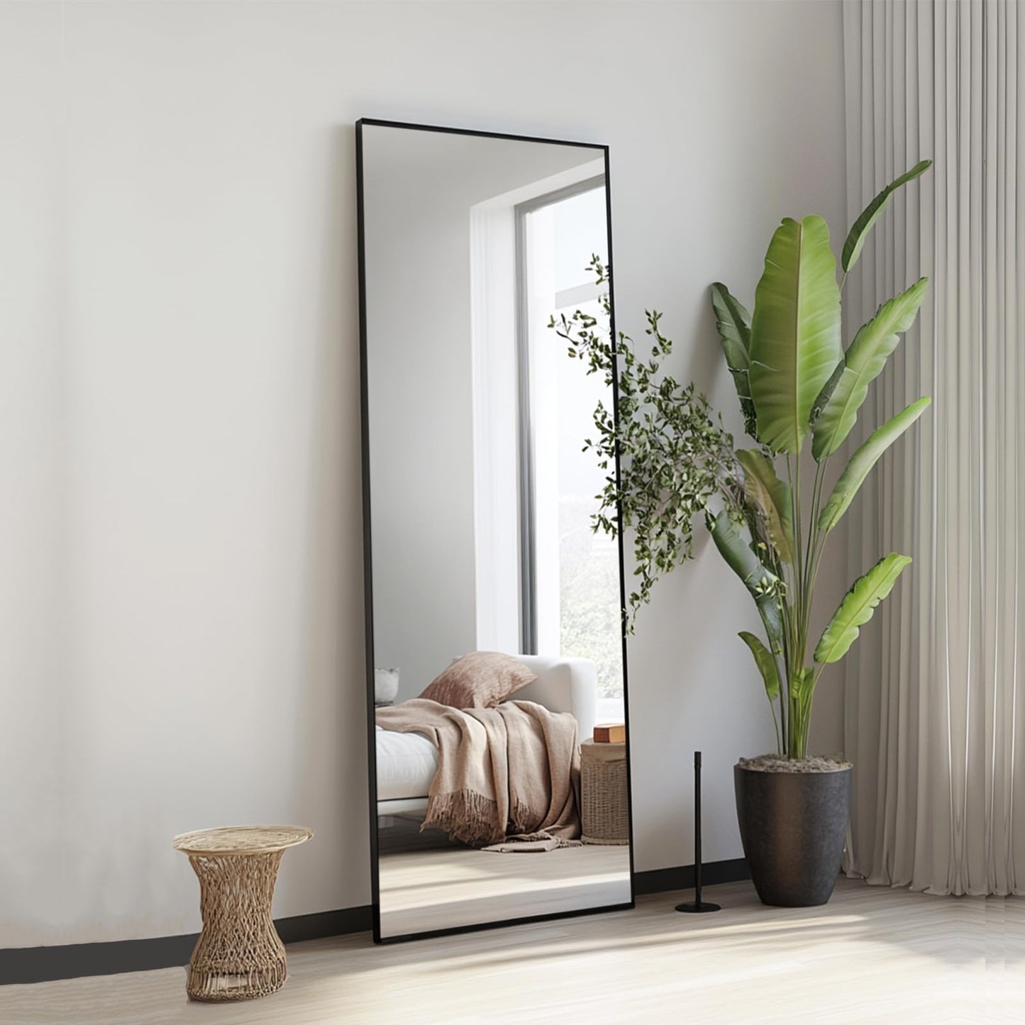 Sunniry Full Length Mirror 56x16 inch, Full Body Mirror with Aluminum Metal Frame, Standing Mirrors for Bedroom, Livingroom, Cloakroom, Hallway, Home Décor.