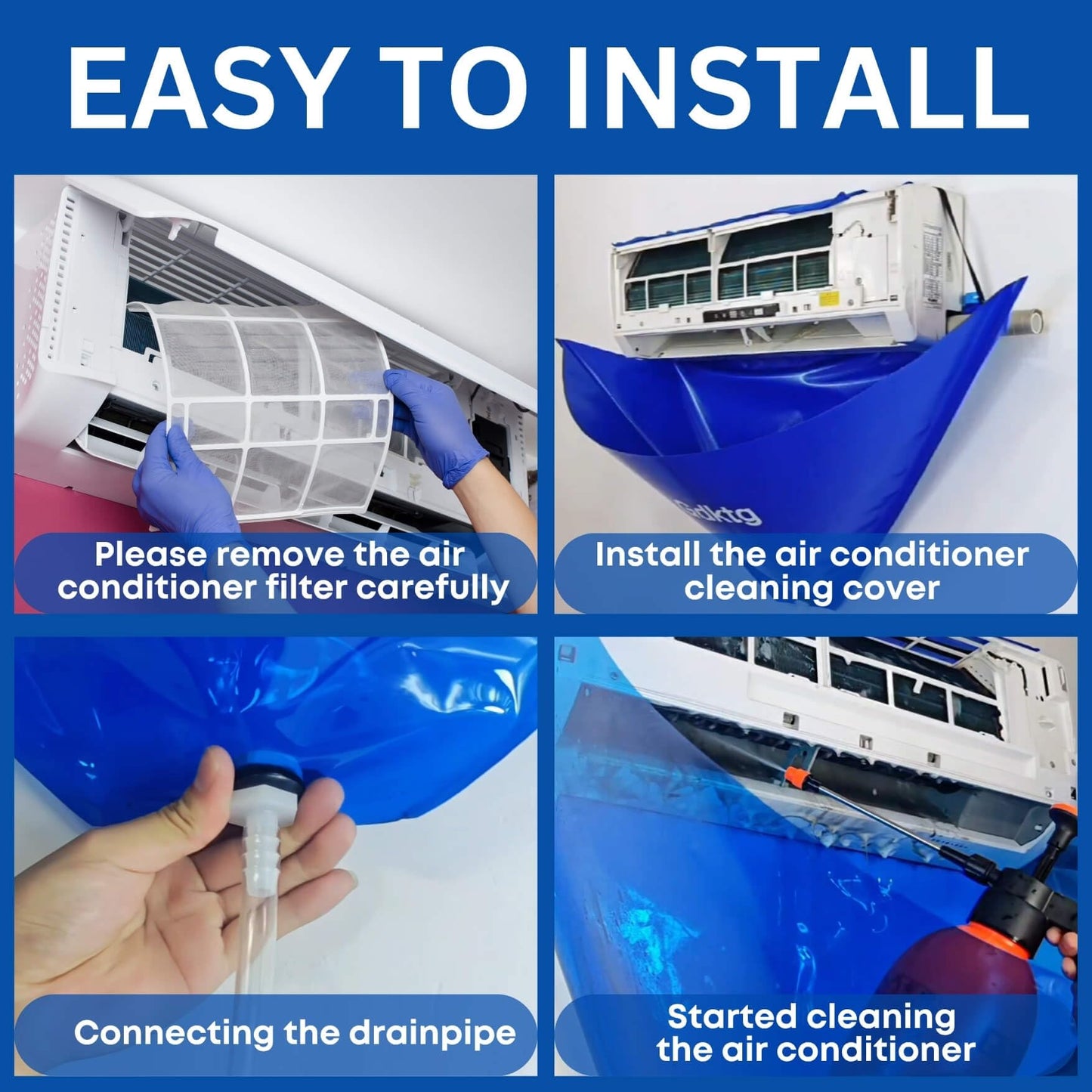 Oiktylr 18pcs Mini Split Cleaning Kit Bag, Waterproof AC Cleaning Cover with Storage Bag, PVC Air Conditioner Cleaning Bib with 2L Pressure Sprayer, HVAC Minisplit Cleaning Kit (Large)