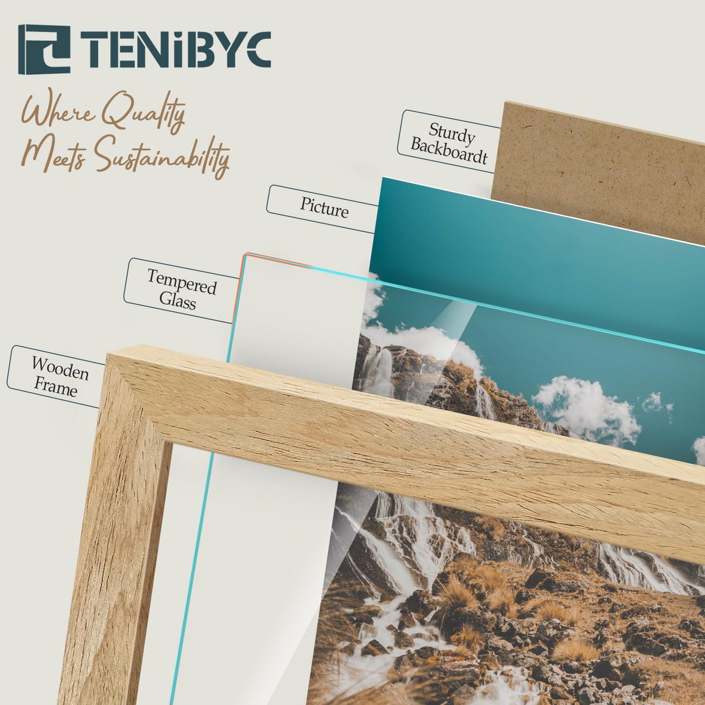 TENIBYC 8.5 by 11 Picture Frame Wood Set - 4 Pack, Natural Wood, HD Tempered Glass, Elegant Wood Grain Photo Frame, Table or Wall Display