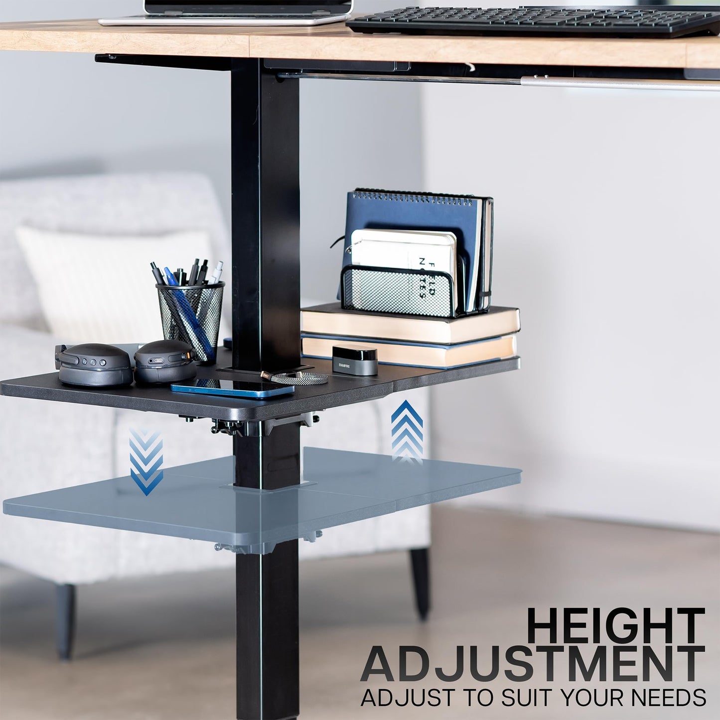 VIVO Adjustable Under Desk 16 x 12 inch Leg Shelf, Hidden Storage Tray for Small Accessories, Black, DESK-SF02LU