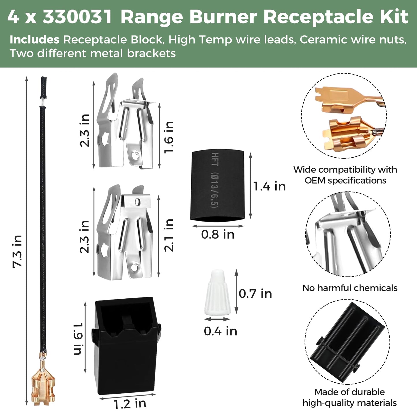【2026 Upgraded】Electric Range Burner Element MP22YA Unit Set,2 pcs MP15YA 6'',2 pcs MP21YA 8'',4pcs 330031 Range Burner Receptacle kit.Replacement for Ranges/Stoves by Romalon