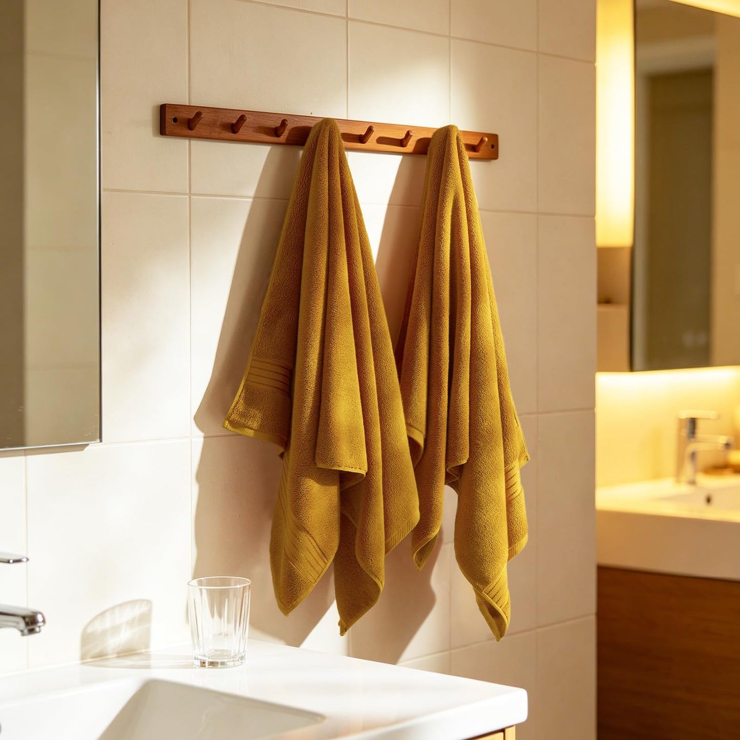 COZYART Gold Bath Towel Set 6pcs, Turkish Cotton Bathroom Towel Sets Soft Absorbent and Durable 650 GSM Luxury 6 Pcs with 2 Bath Towels, 2 Hand Towels, 2 Washcloth