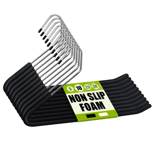 Spring Fever Open Ended Non Slip Sponge Padded Pants Hangers - Chrome Plating Foam Heavy Duty Space Saving Black 10