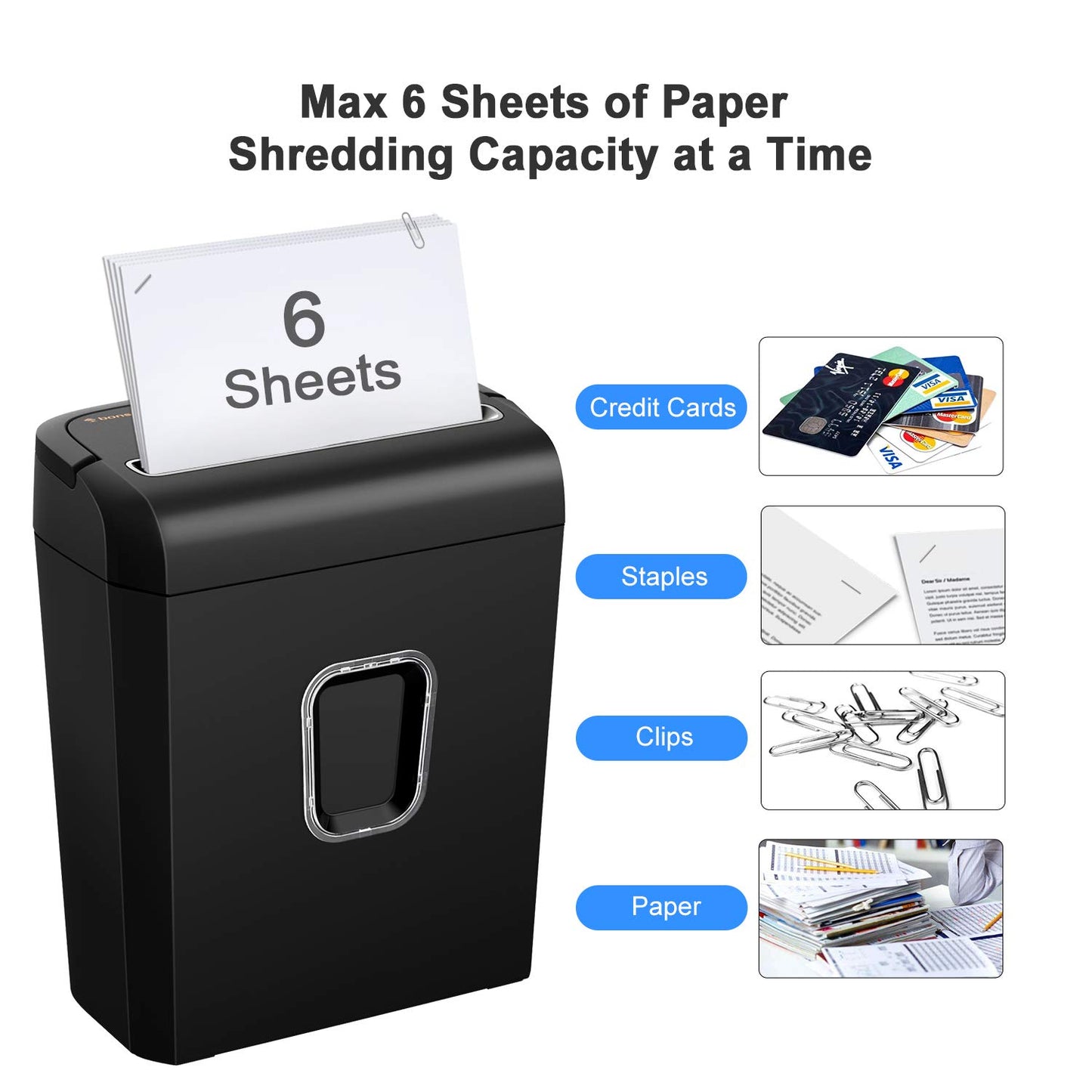 Bonsaii 6-Sheet Micro-Cut Paper Shredder, P-4 High-Security for Home & Small Office Use, Shreds Credit Cards/Staples/Clips, 3.4 Gallons Transparent Window Wastebasket, Black (C234-A)