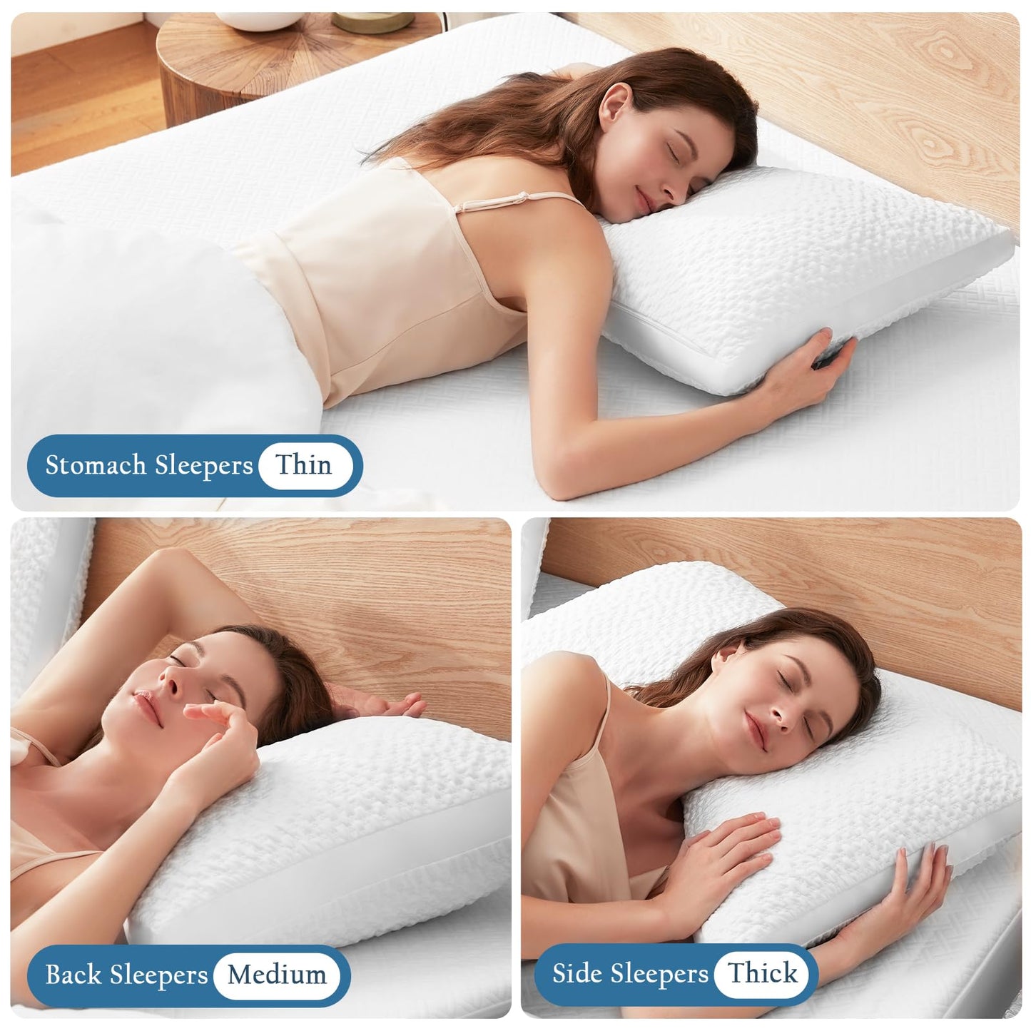 Cooling Side Sleeper Pillow for Neck and Shoulder Support, Ergonomic Curved Crescent Gusseted Luxury Shredded Memory Foam( CertiPUR-US Certified ) with Extra Fill, Cool & Soft Cover, White Standard