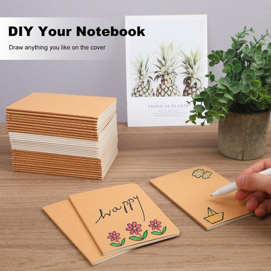 100 Packs Kraft Small Blank Notebooks, Unlined Mini A6 Journals Bulk, Blank Notepads for Kids Student Back to School, Office, Sketching, Drawing, Writing Supplies, 5.5" X 4", 30 Sheets/60 Pages