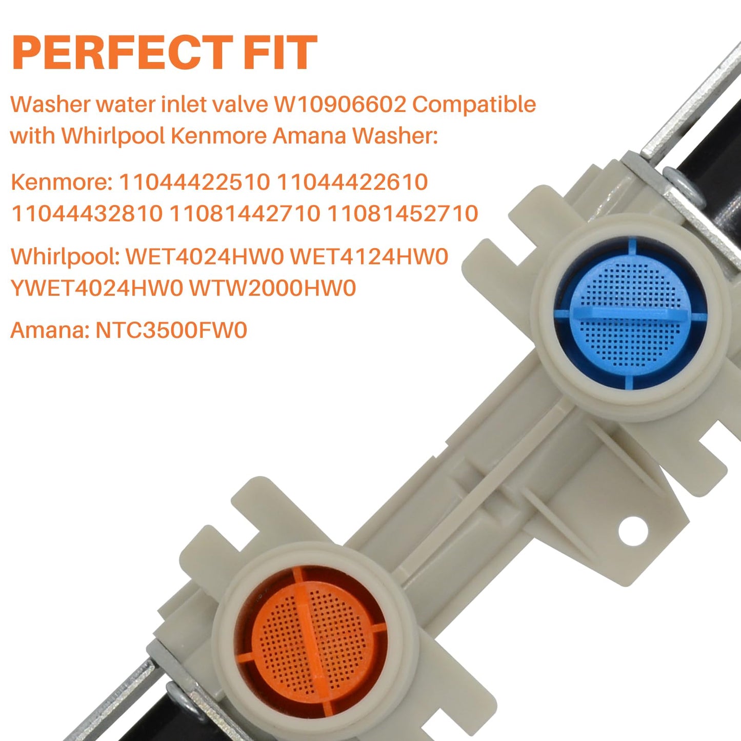 W10906602 Washer/Dryer water inlet valve Compatible with Whirlpool Kenmore Amana Washer Replace W10869511 W11176412 4460930 AP6036153 PS11769643 EAP11769643