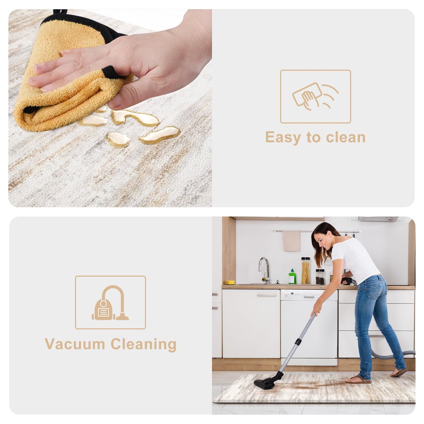 KIMODE Kitchen Mats Cushioned Anti Fatigue, Abstract Farmhouse Kitchen Rugs Sets of 2, Non Slip Kitchen Mats for Floor, Padded Kitchen Floor Mat for Sink Laundry Office Light Brown Multi