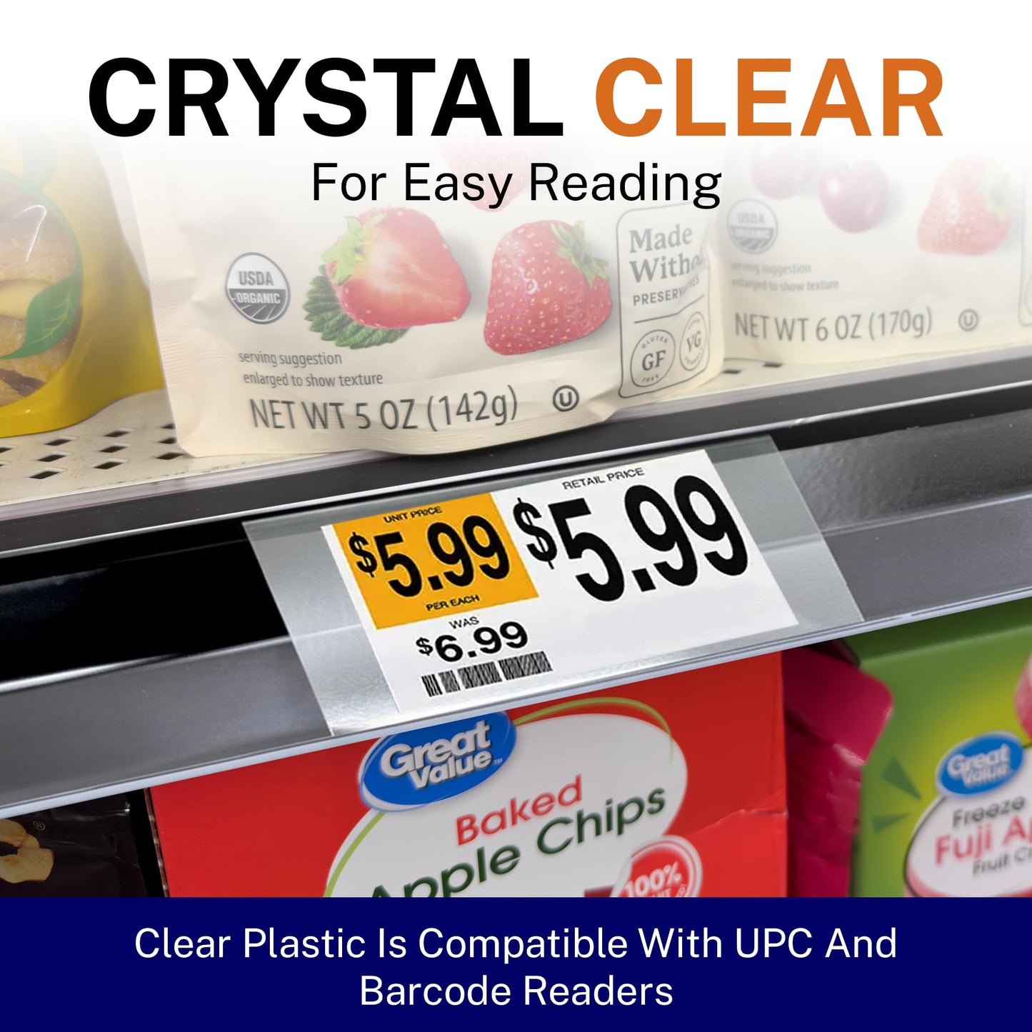 CinchSigns Clear Plastic Label Holder - Shelf Price Tag Holder, 1000 Count Bulk Bundle - 10mm Thick Glossy Chips for Retail Merchandising, Warehouses and Professional Store Display - 3.5"L × 1.25"H