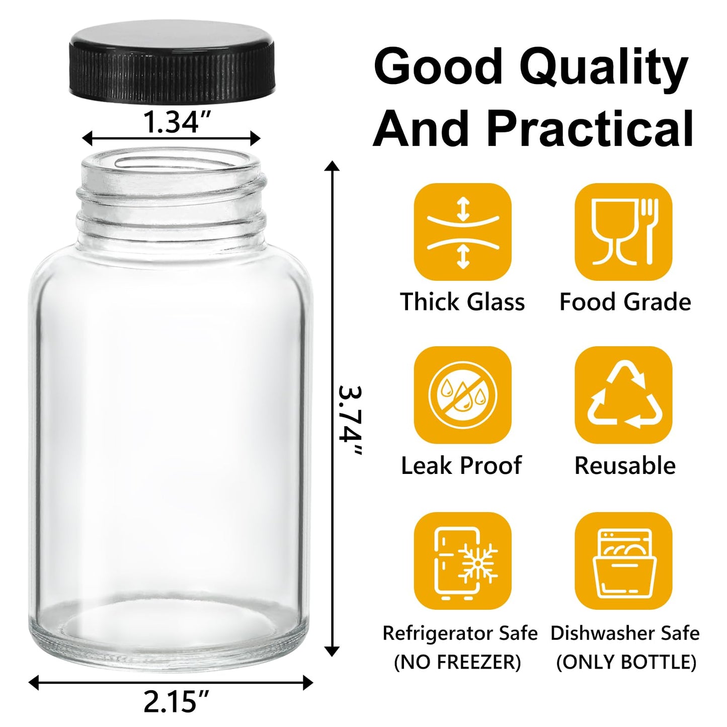 KEYWING 24 Pack 4oz Juice Shot Bottles with Caps- Small Glass Jars for Ginger，Wellness Shots,Whiskey - Travel mini Reusable Wide Mouth Clear bottles- Leakproof, Dishwasher Safe.
