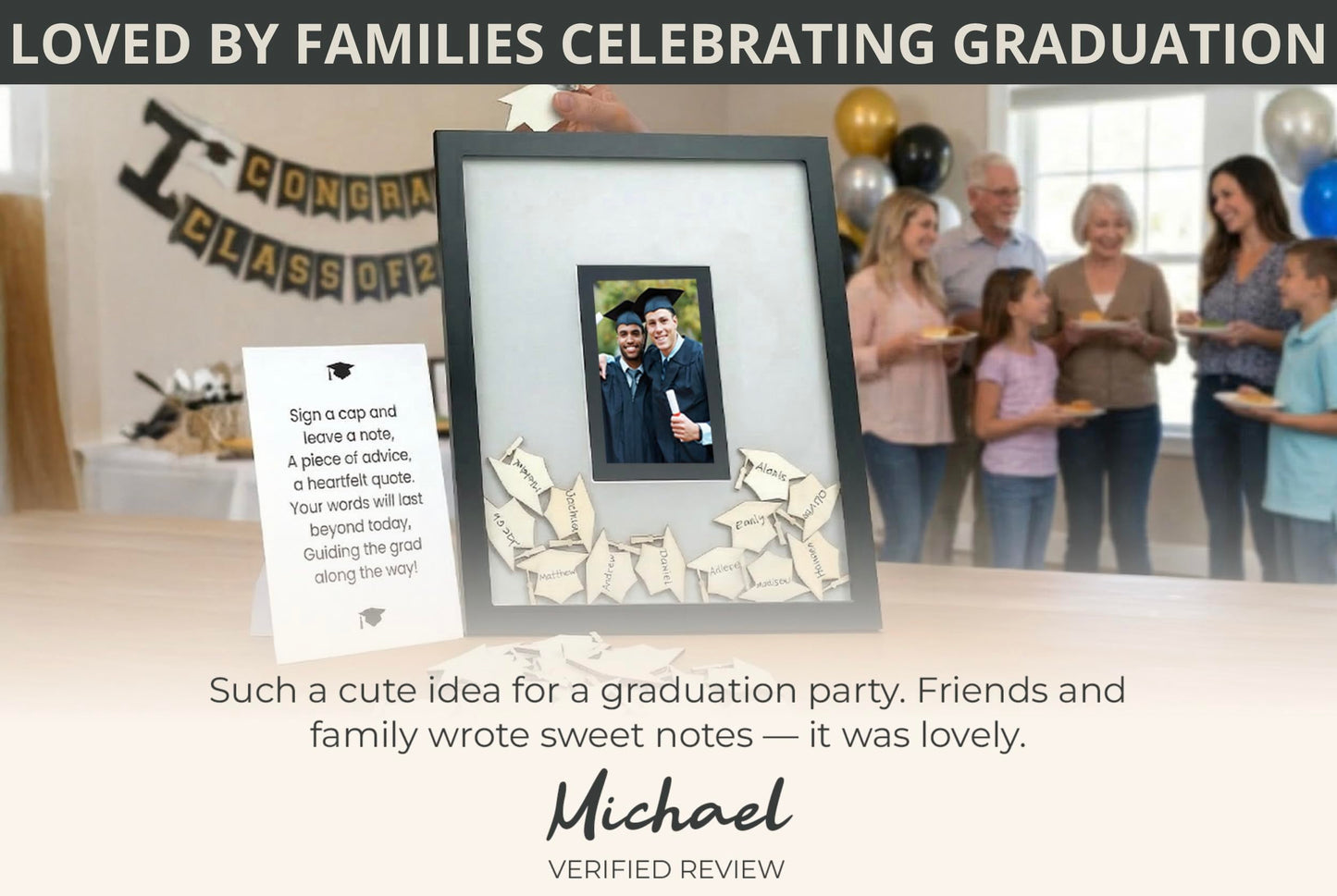 Graduation Guest Book 2026 – Wooden Cap Drop Frame Guestbook for Graduation Party with Wooden Grad Caps, Photo Slot & Pen, Grad Guest Book, Graduation Sign in Book, Graduation Book to Sign, Grad Party