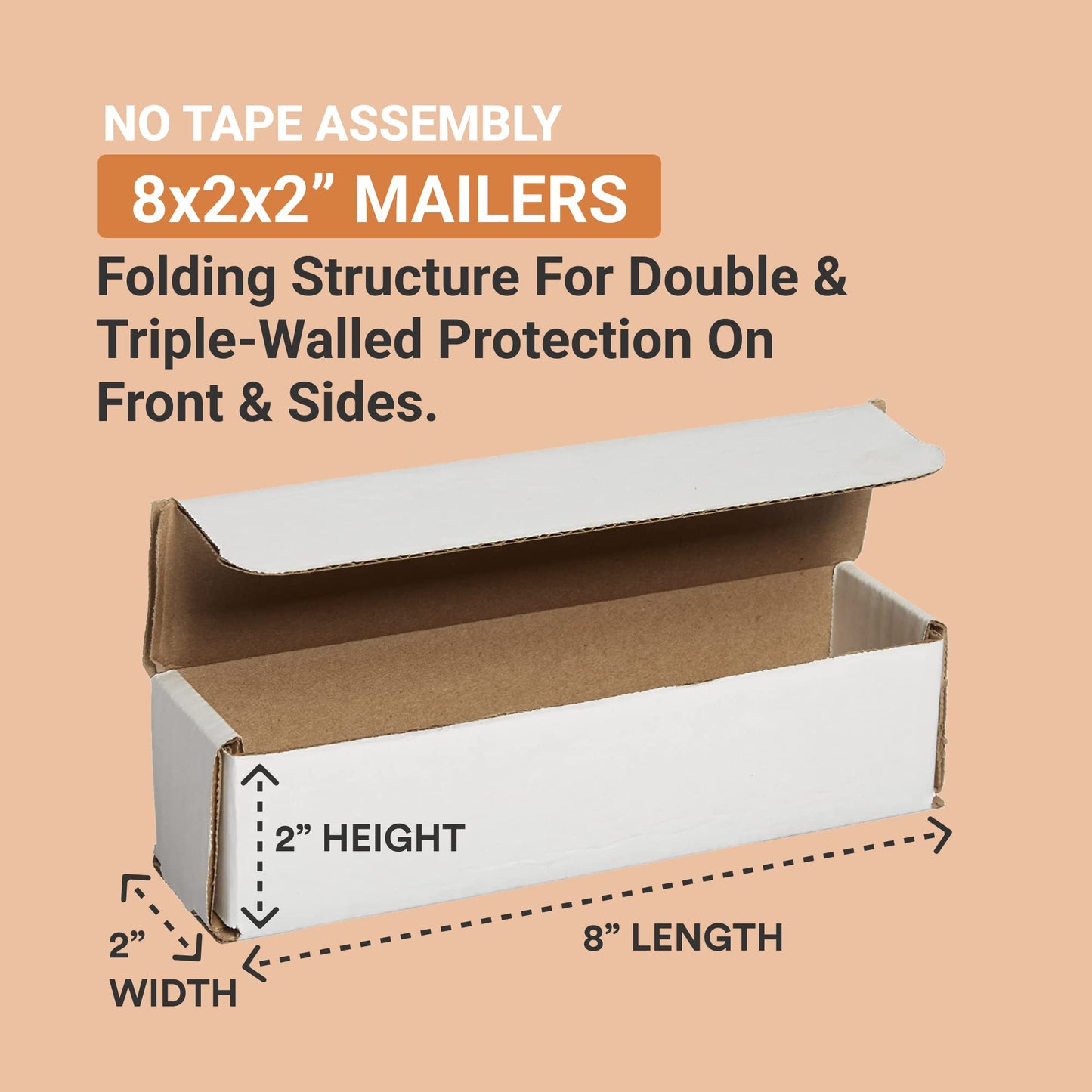 Box USA Shipping Boxes Small 8"L x 2"W x 2"H 50-Pack - Corrugated Cardboard Box for Moving, Mailing, Packing, Packaging and Storage