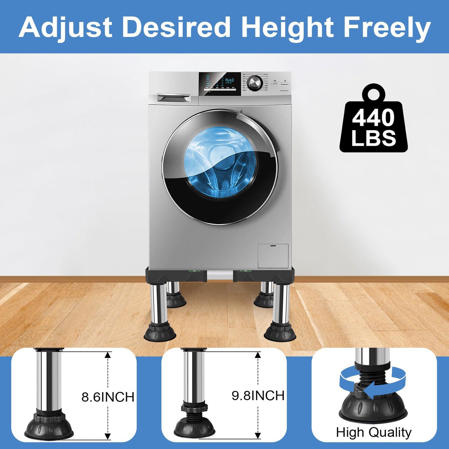 ToLanbbt Mini Fridge Stand Adjustable Height 12.2"-13.4" Washer and Dryer Stand Base with 4 Strong Feet Washing Machine Universal Stand Base for 16"-24" Furniture Portable Appliance Pedestal Black