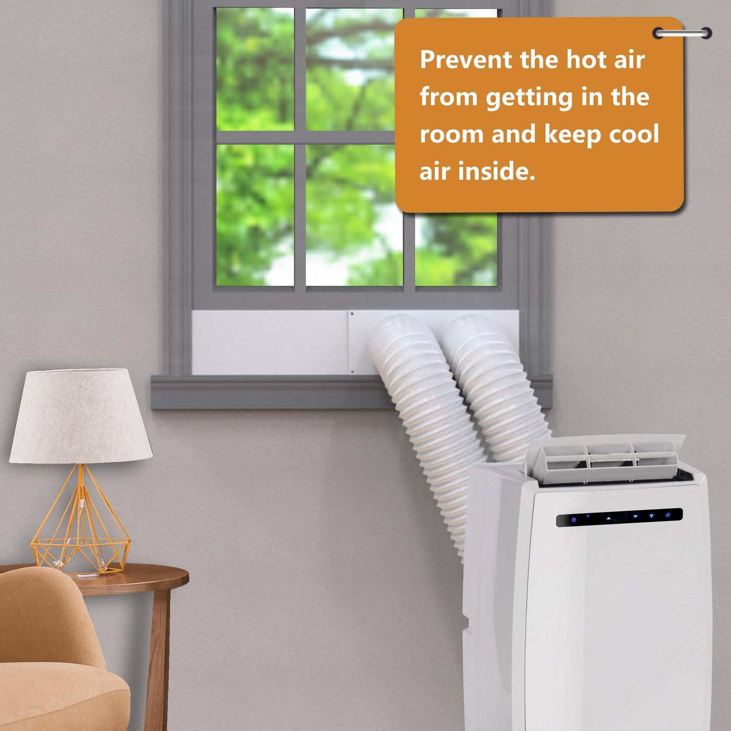 GCGOODS Portable AC Window Kit, Air Conditioner Daul Hose Window Seal Plates Kit for 5" Diameter Sliding and Hung Windows, Double Hole Design with Foam Seal Tape, Universal Sealing Panels