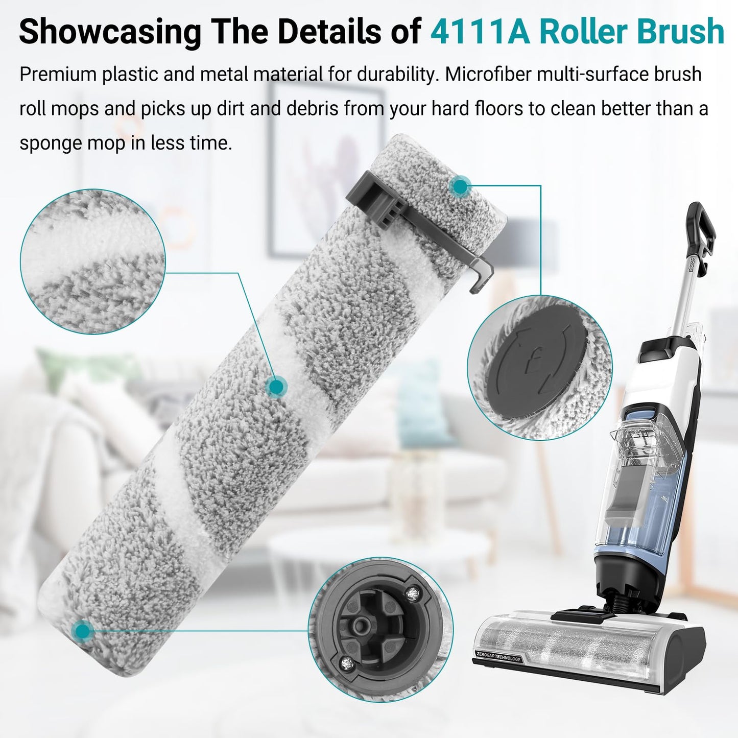 RONGJU 4111A Replacement Brushes and Filters for Bissell CrossWave Edge, Multi-Surface Hard Floor Cleaner Wet Dry Vacuum with Zero-Gap Edge Technology, 3 Pack Brushes and 3 Pack Filters